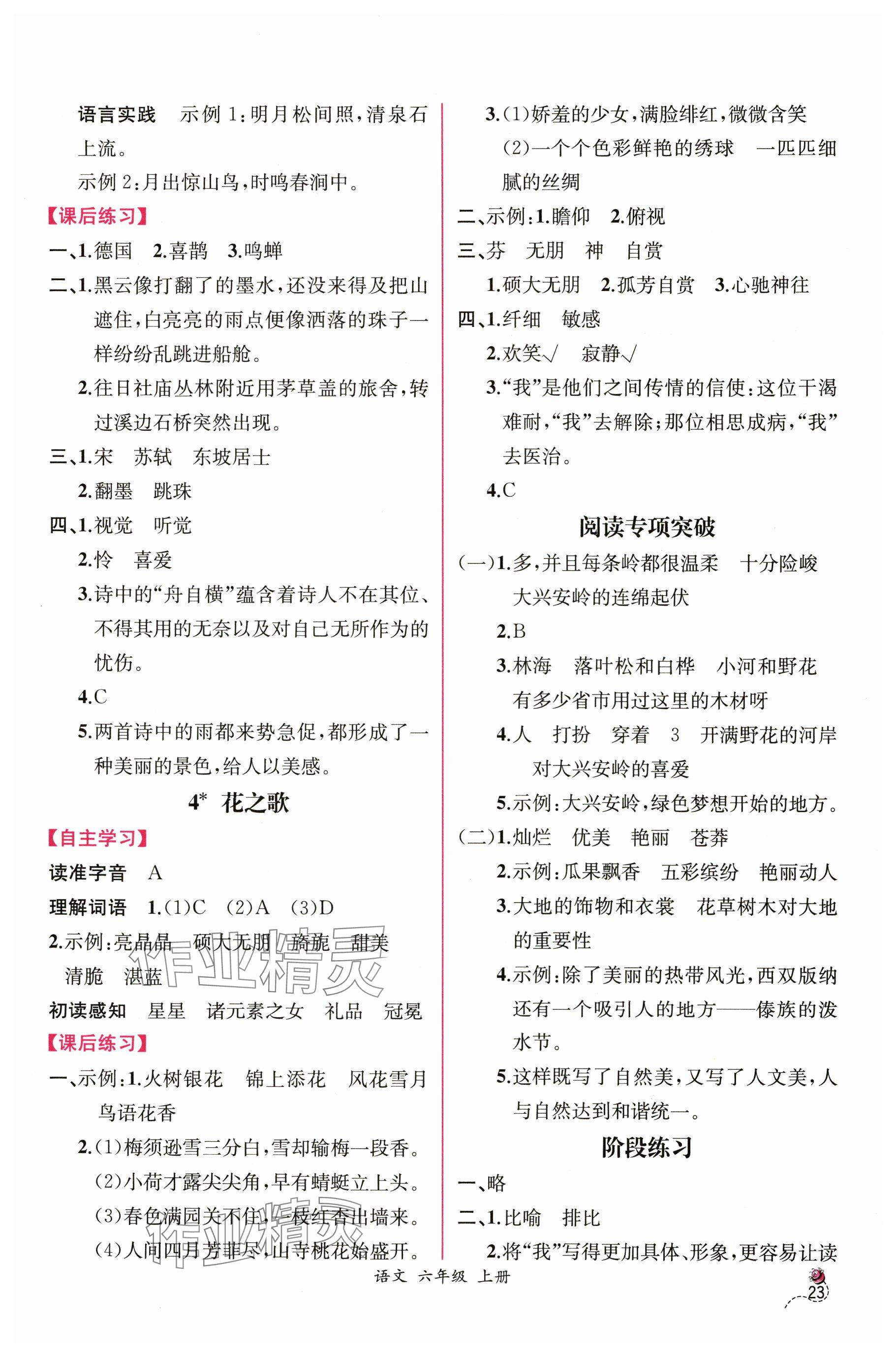 2025年课时练人民教育出版社六年级语文上册人教版 参考答案第3页