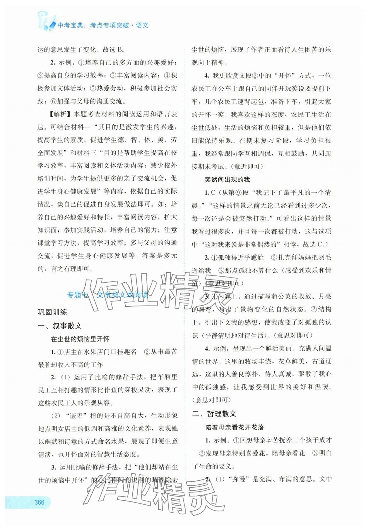 2025年中考寶典考點(diǎn)專項(xiàng)突破語文廣西專版 參考答案第10頁