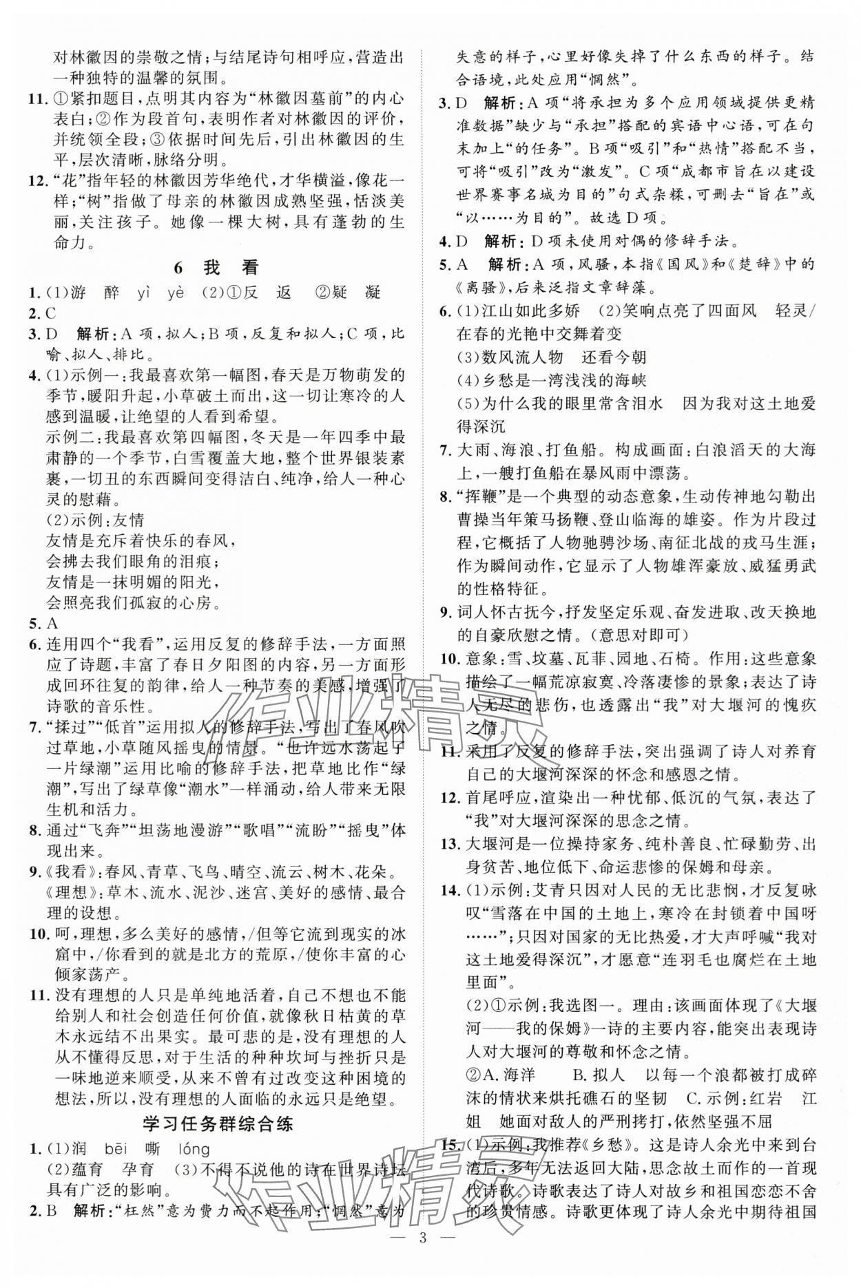 2025年優(yōu)加學(xué)案課時通九年級語文上冊人教版 第3頁
