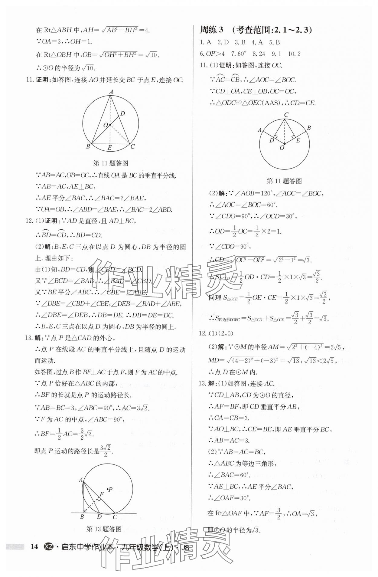 2024年启东中学作业本九年级数学上册苏科版徐州专版 参考答案第14页