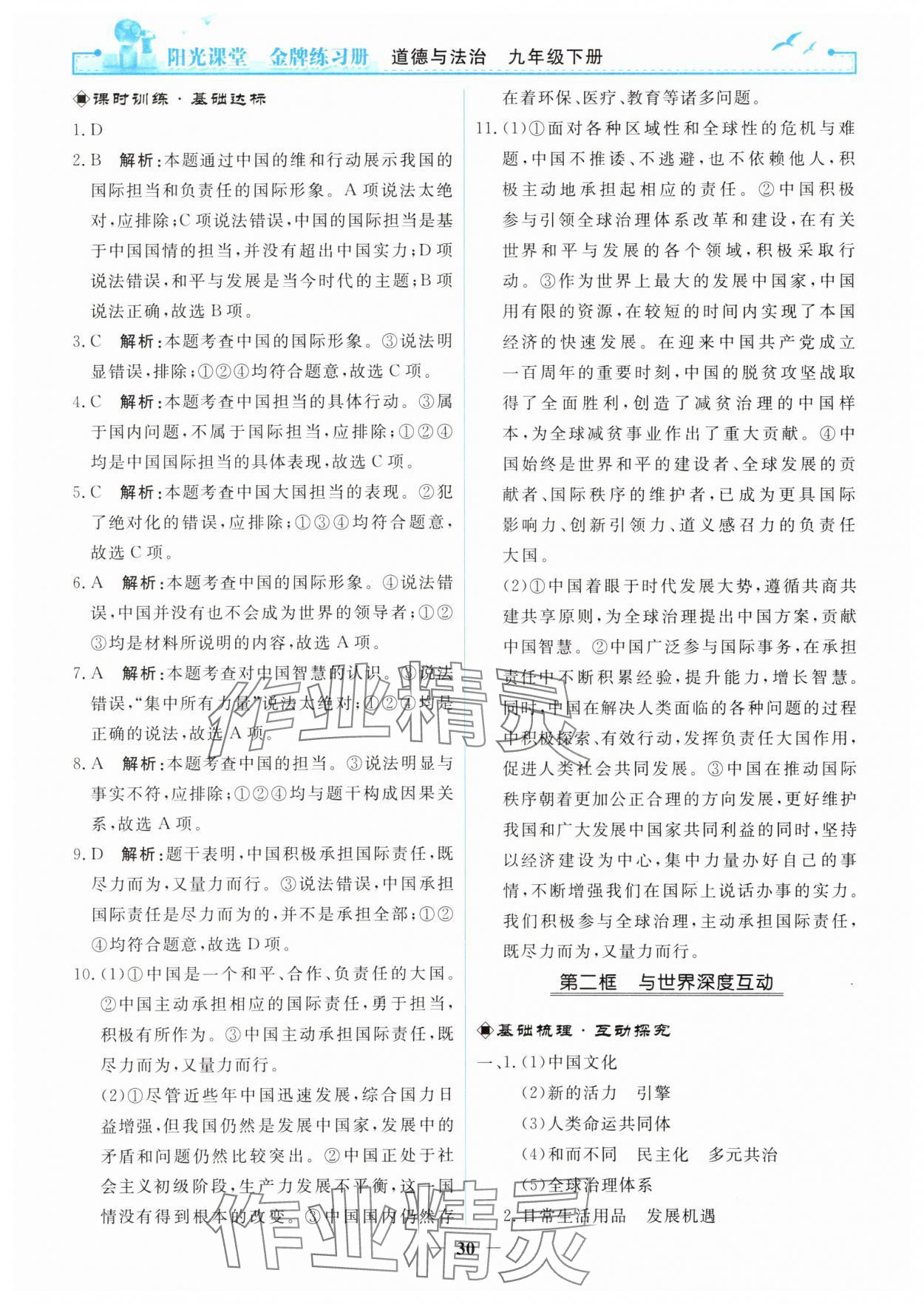2025年陽光課堂金牌練習(xí)冊九年級道德與法治下冊人教版 第6頁