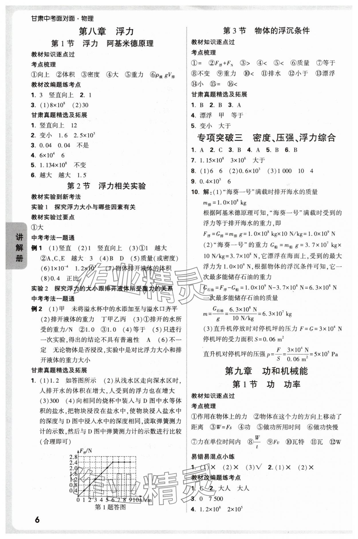 2025年中考面对面物理甘肃专版 参考答案第6页