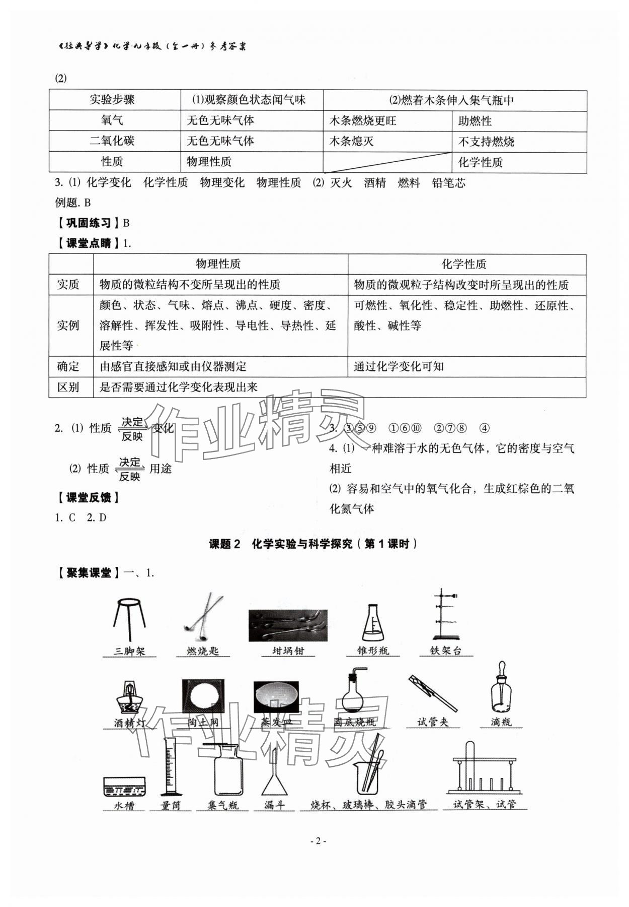 2024年經(jīng)典導(dǎo)學(xué)九年級化學(xué)全一冊人教版 參考答案第2頁