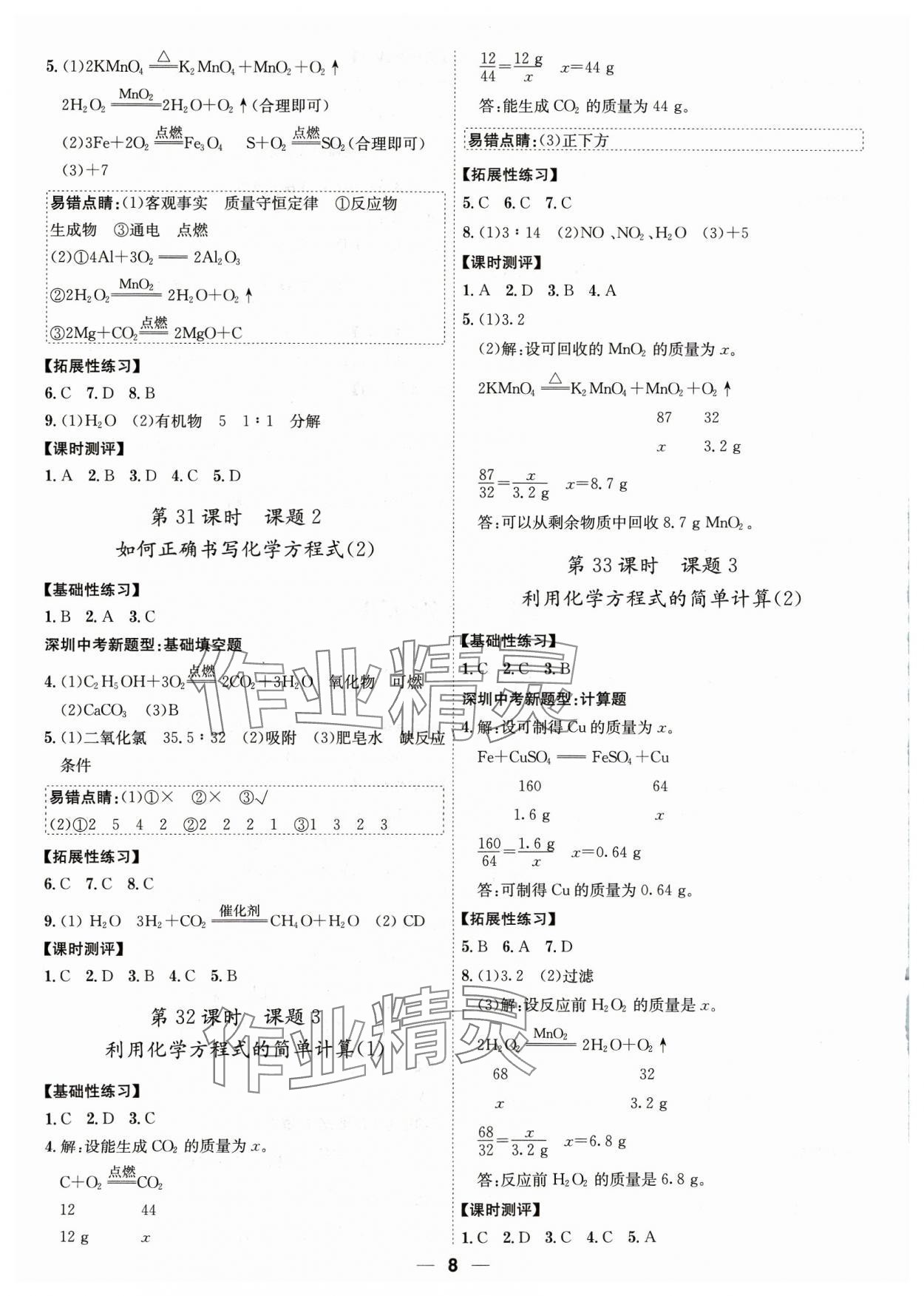 2023年考點(diǎn)專練九年級(jí)化學(xué)全一冊(cè)人教版深圳專版 第8頁(yè)