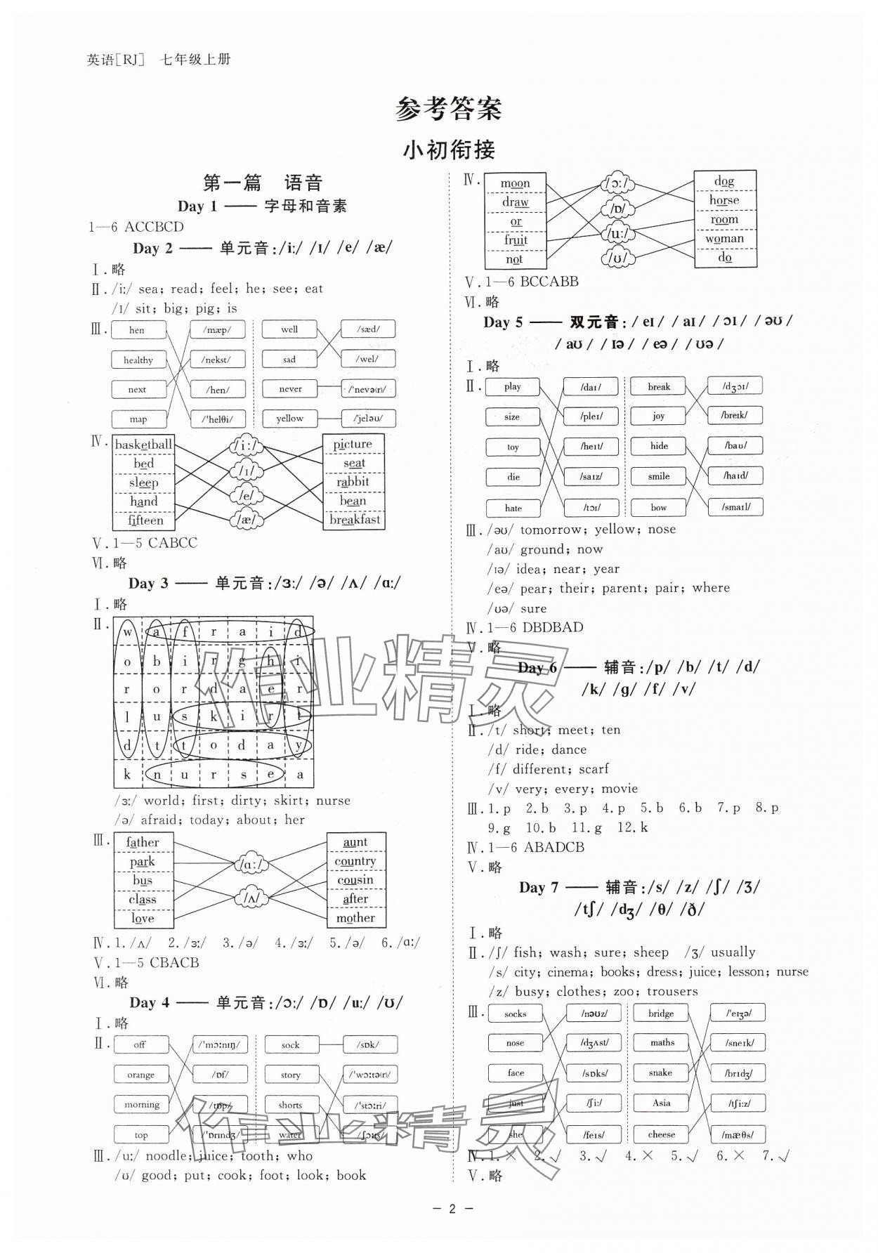 2024年全效學(xué)習(xí)七年級英語上冊人教版 參考答案第1頁