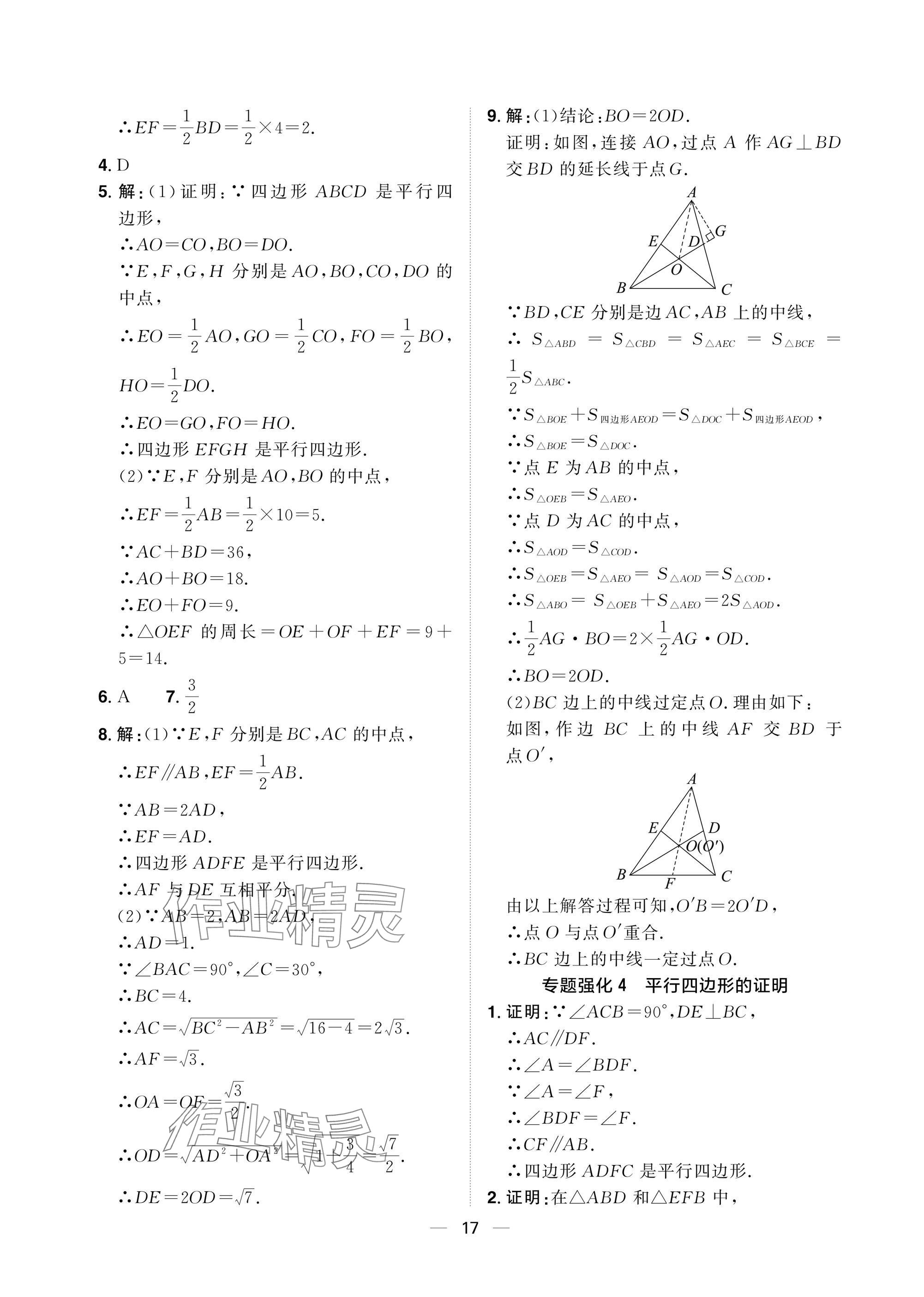 2025年陽光同學分層設計八年級數學下冊人教版福建專版 參考答案第17頁