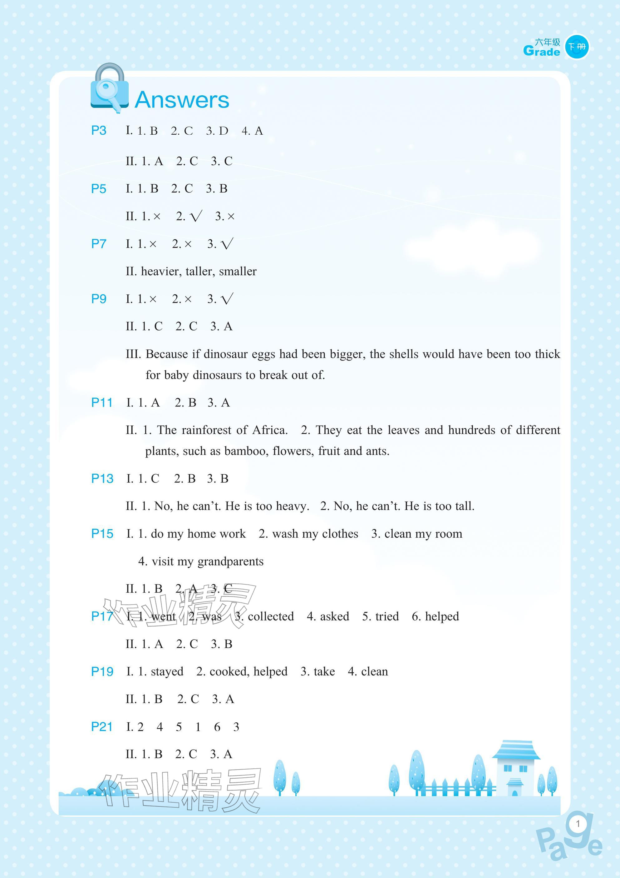2026年小学英语同步阅读六年级下册人教版&nbsp;参考答案第1页