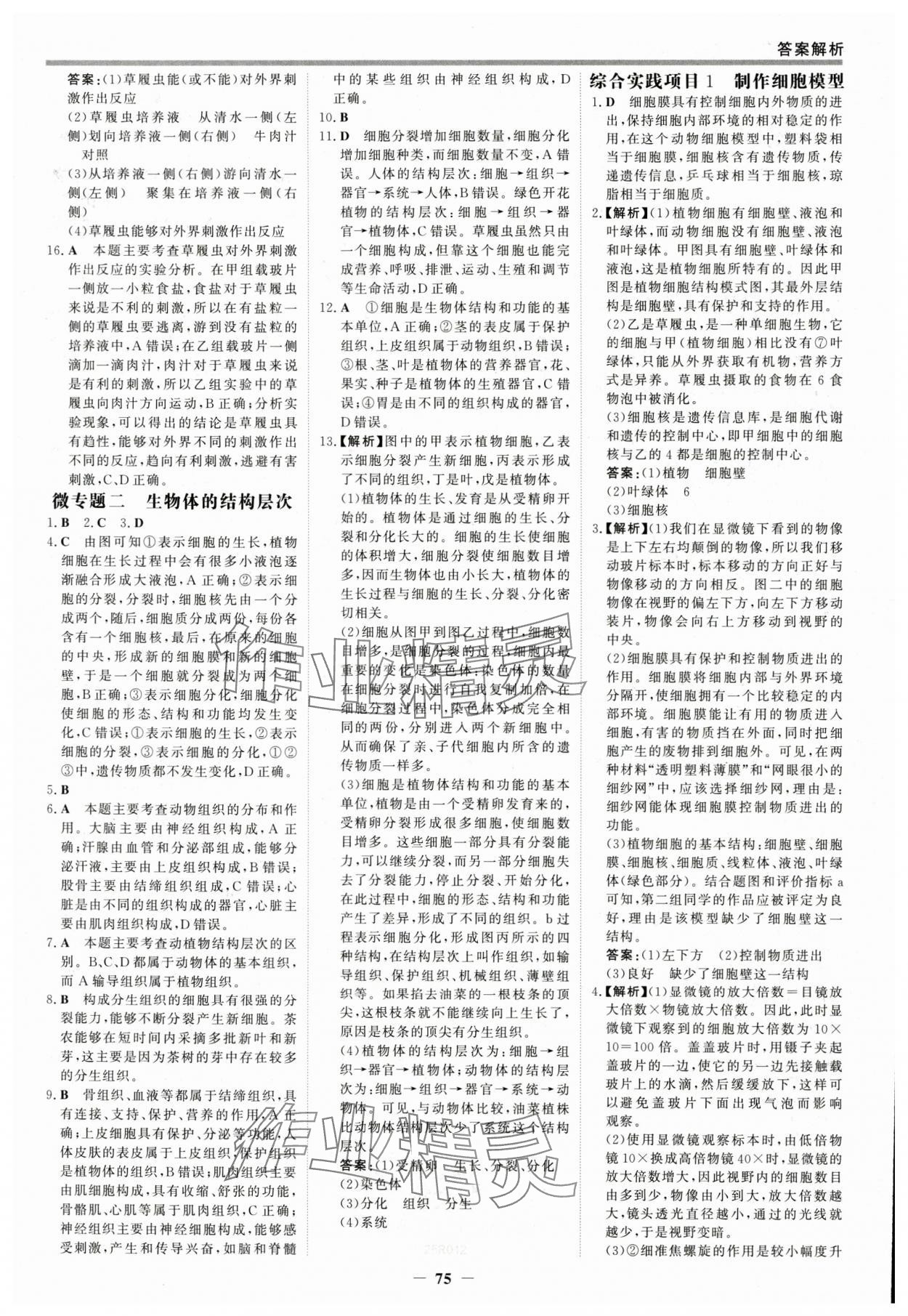 2025年世紀(jì)金榜百練百勝七年級(jí)生物上冊人教版 參考答案第6頁