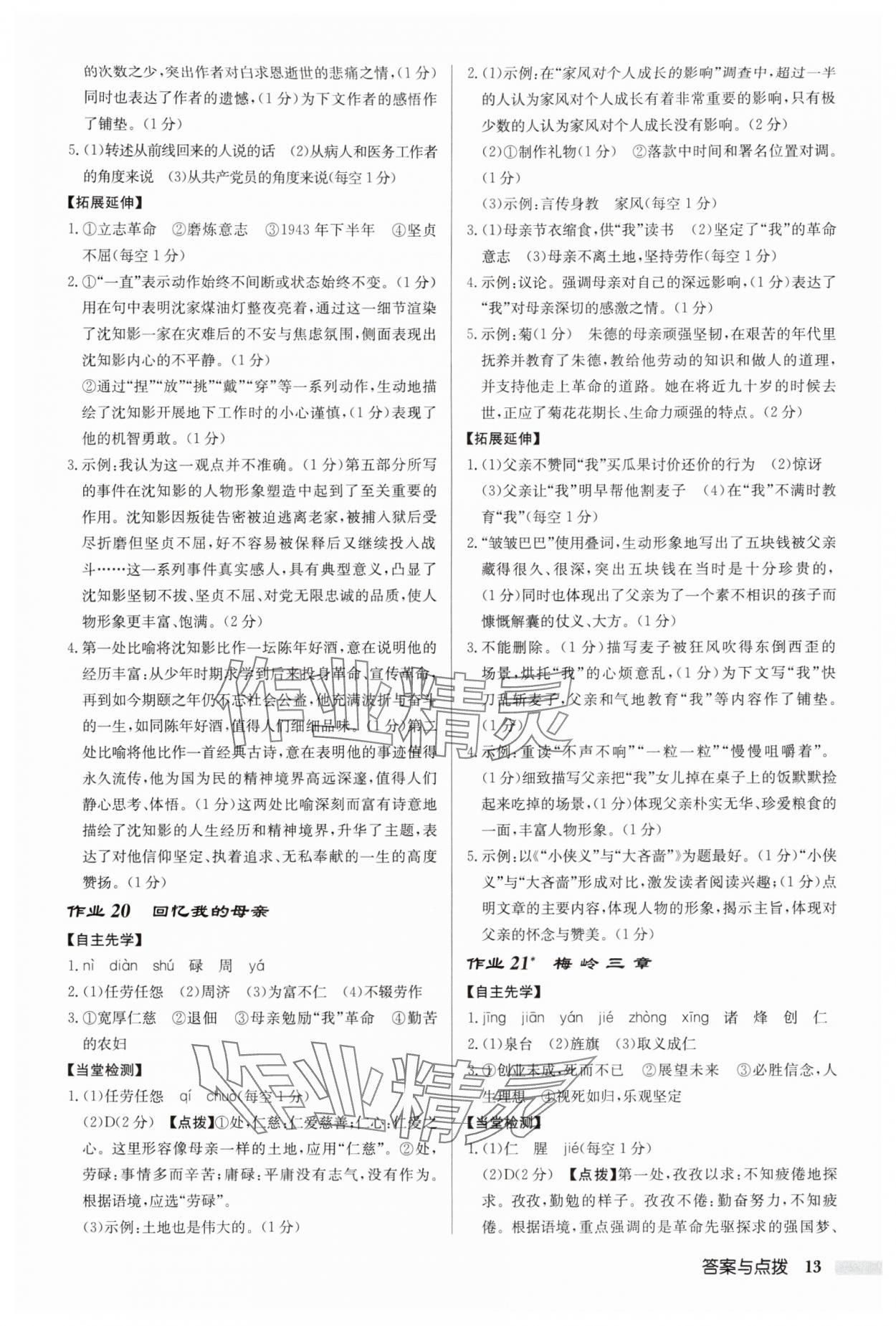 2025年啟東中學作業本七年級語文上冊人教版宿遷專版 參考答案第13頁