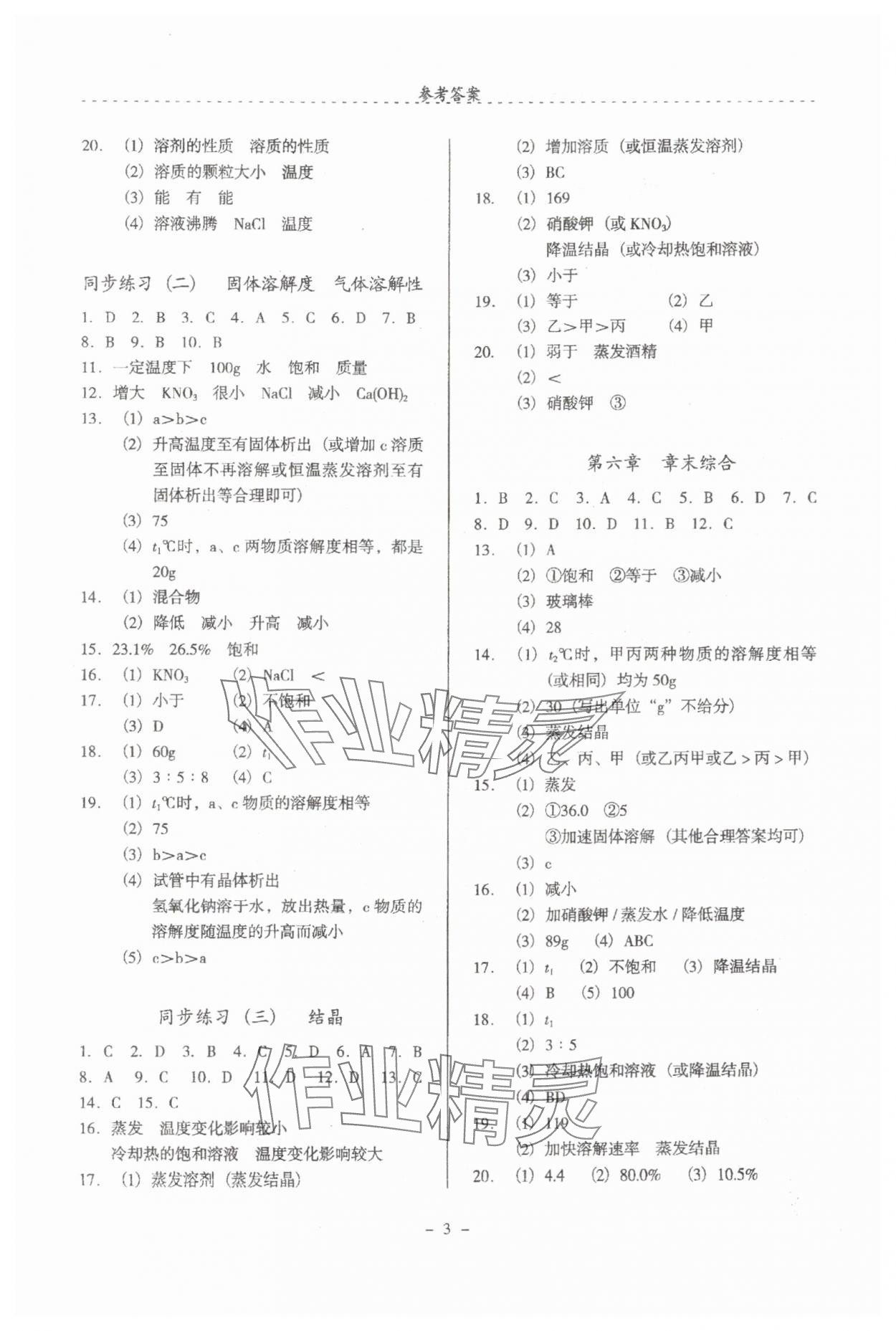 2024年启文引路九年级化学下册沪教版 参考答案第3页