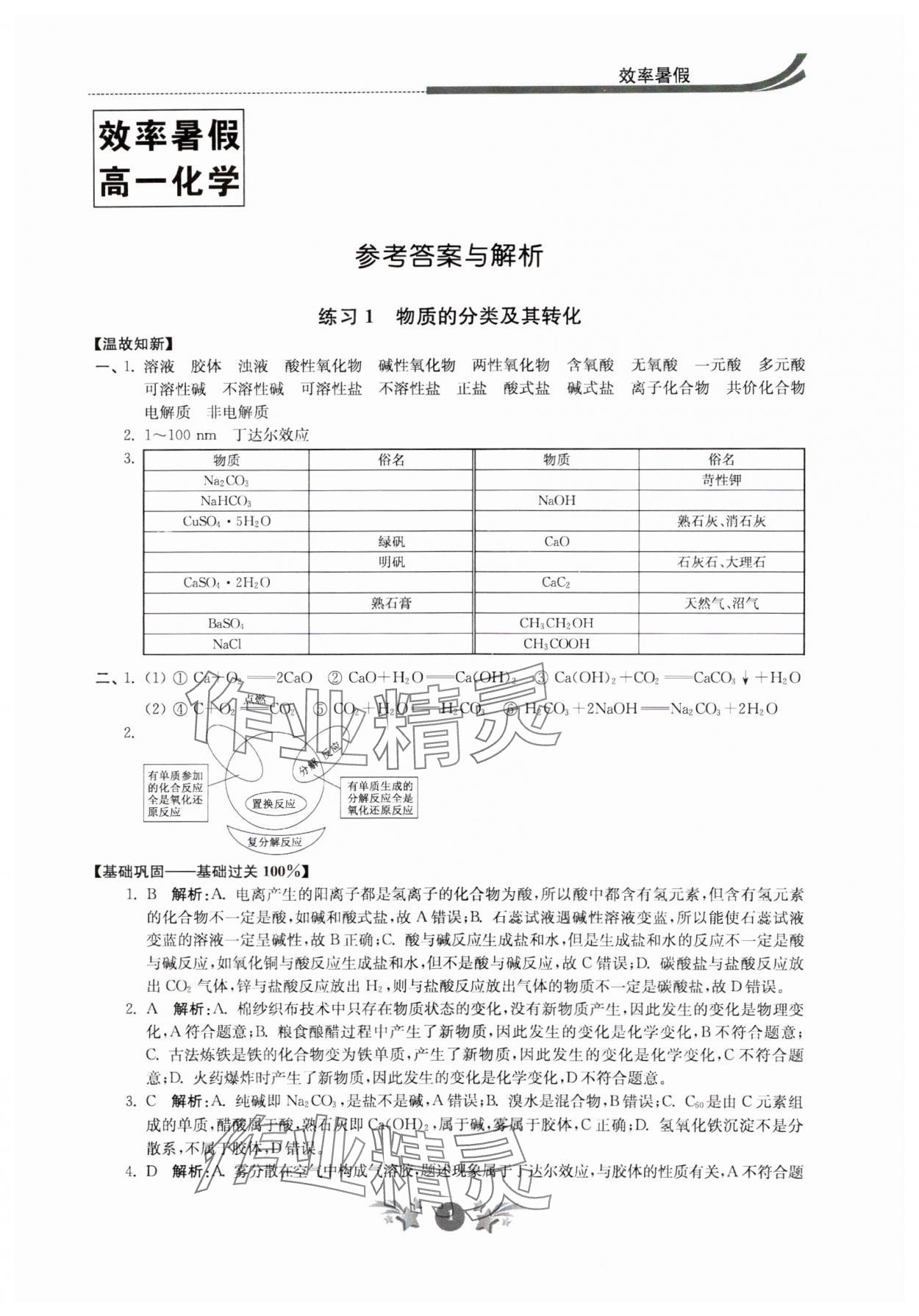 2024年效率暑假江苏人民出版社高一化学 第1页