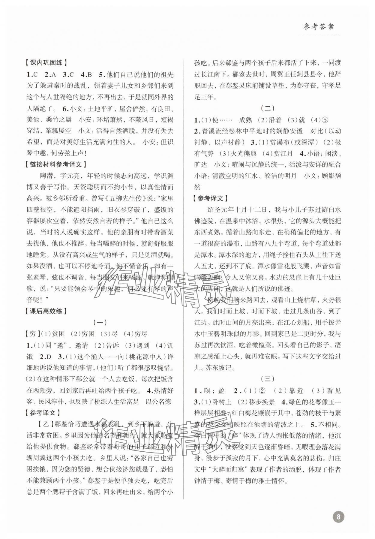 2025年初中语文大阅读高效训练八年级下册 参考答案第8页