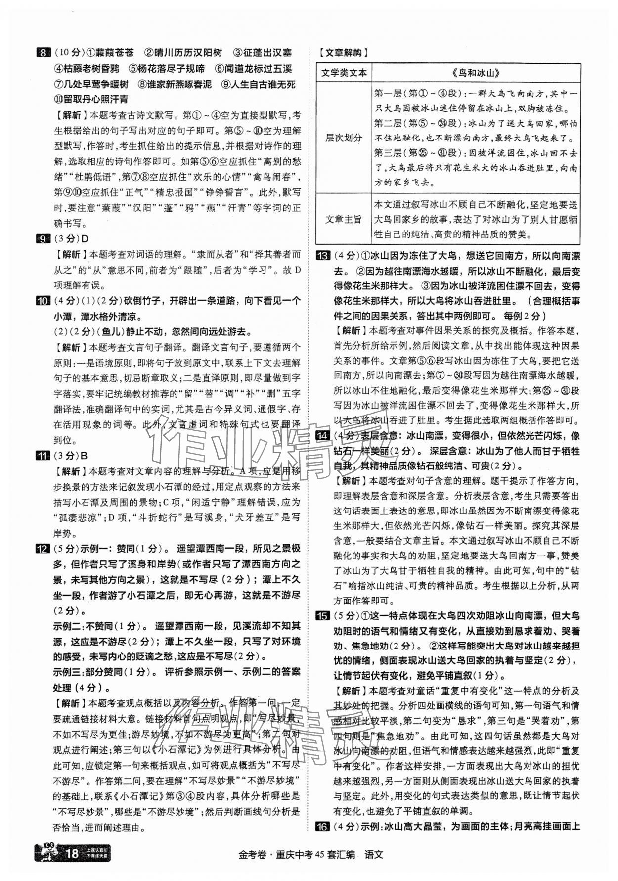 2025年金考卷中考45套匯編語文重慶專版 參考答案第18頁