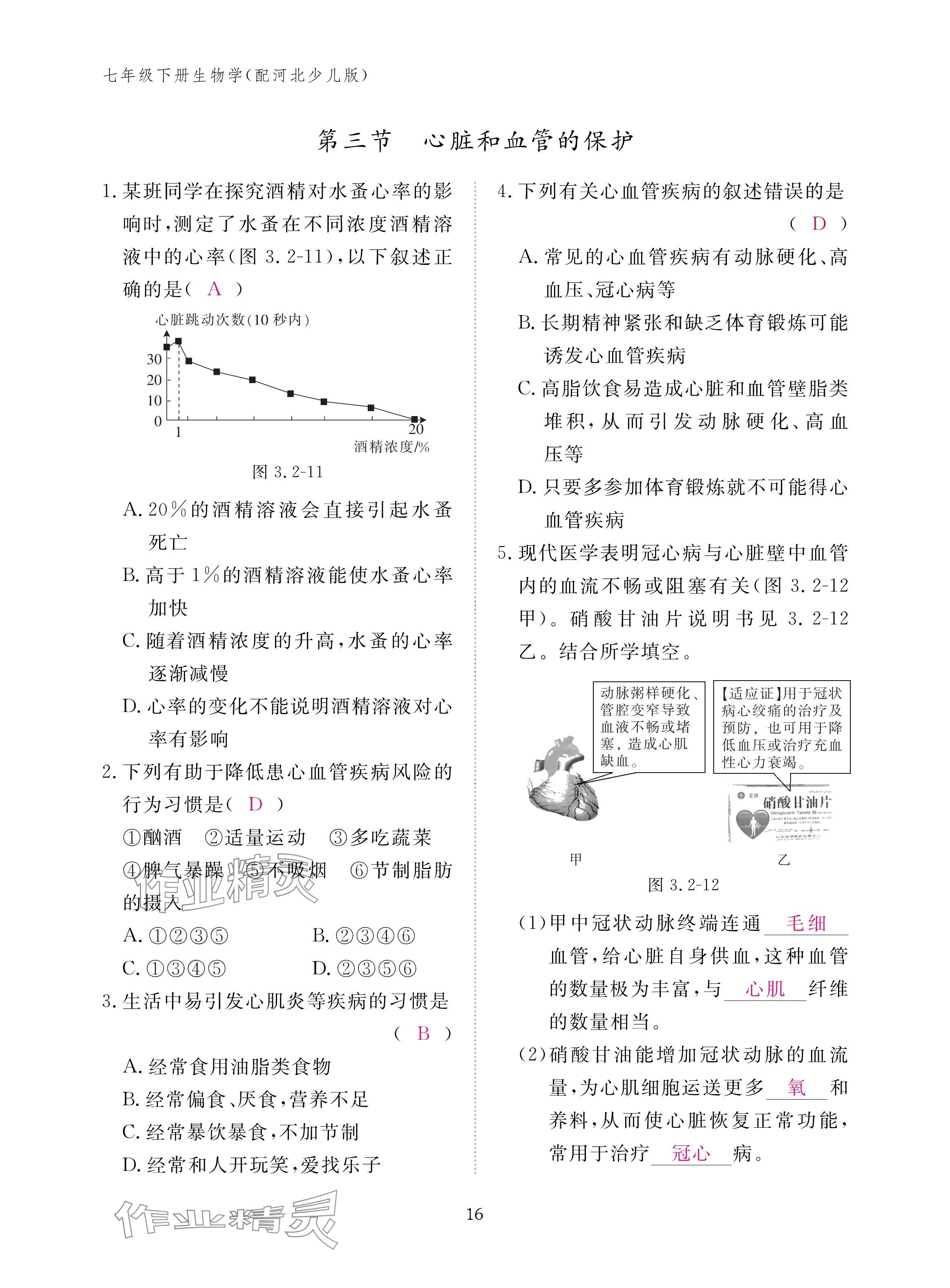 2025年作業(yè)本江西教育出版社七年級(jí)生物下冊(cè)冀少版 參考答案第16頁(yè)