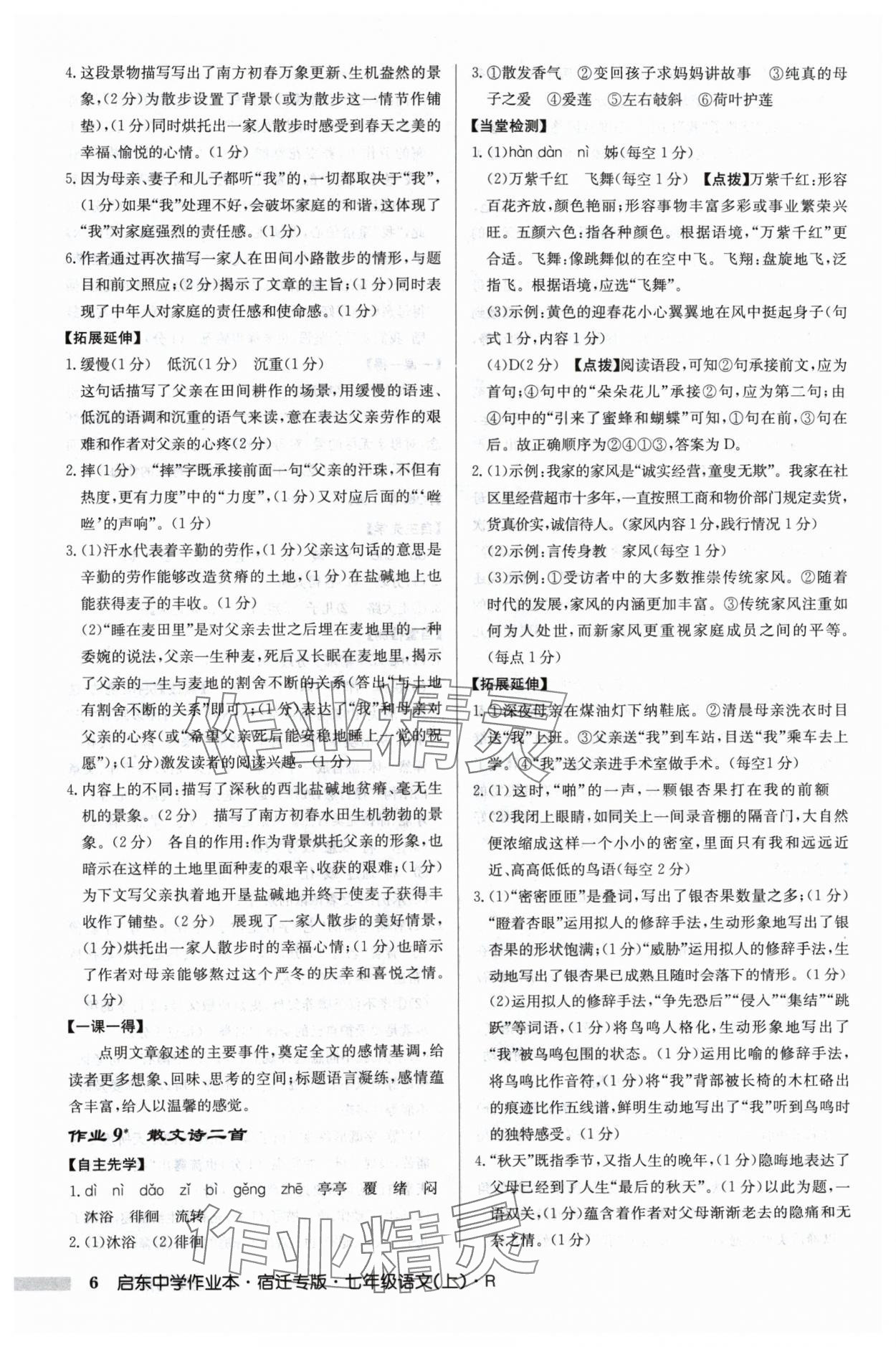 2024年啟東中學(xué)作業(yè)本七年級語文上冊人教版宿遷專版 參考答案第6頁