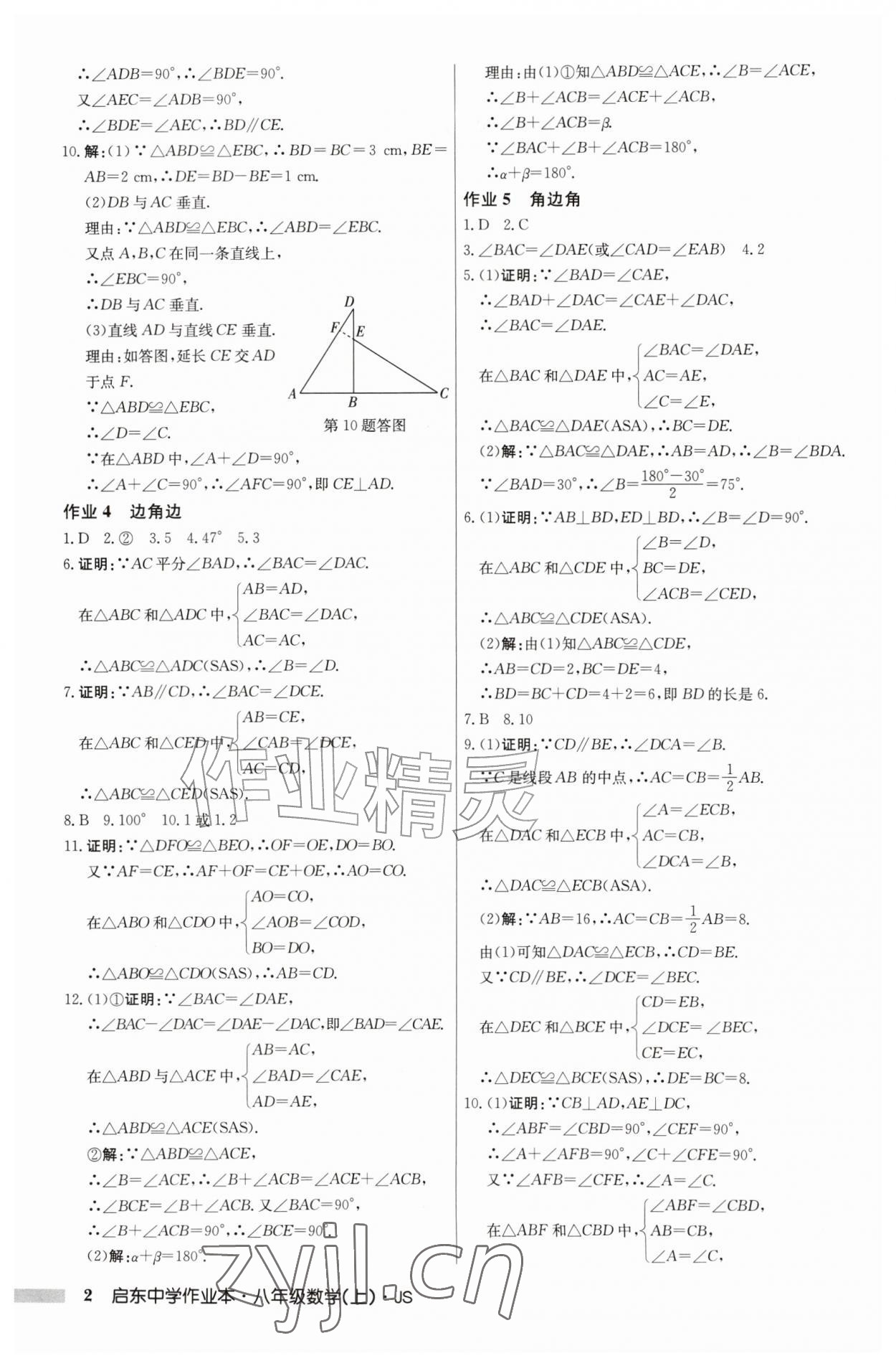 2026年启东中学作业本八年级数学上册江苏版&nbsp;第2页