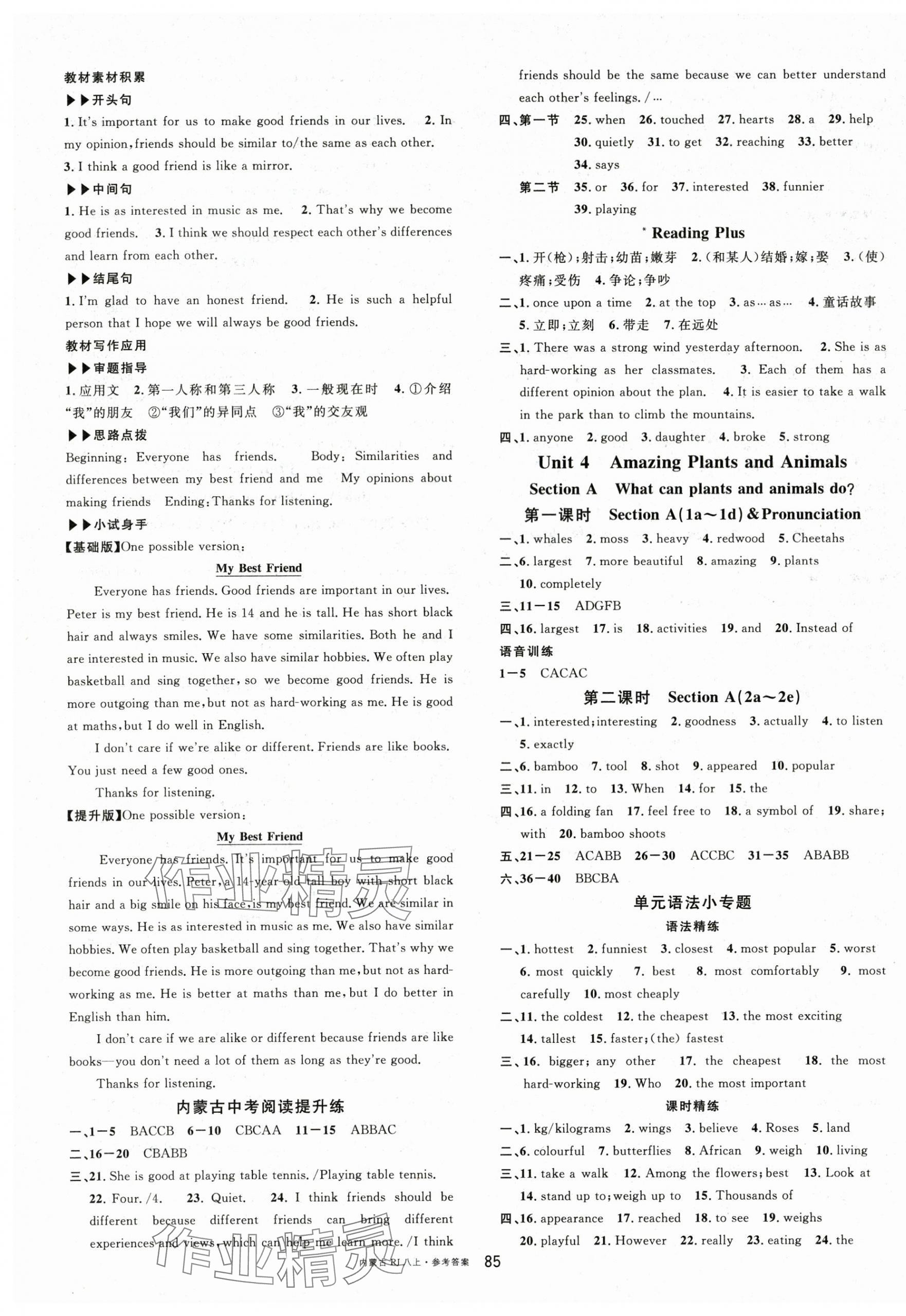 2025年名校课堂八年级英语上册人教版内蒙古专版 参考答案第5页