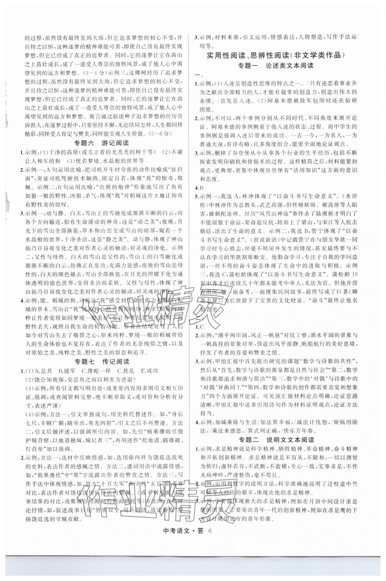 2025名師面對面中考滿分特訓(xùn)方案語文人教版浙江專版 參考答案第6頁