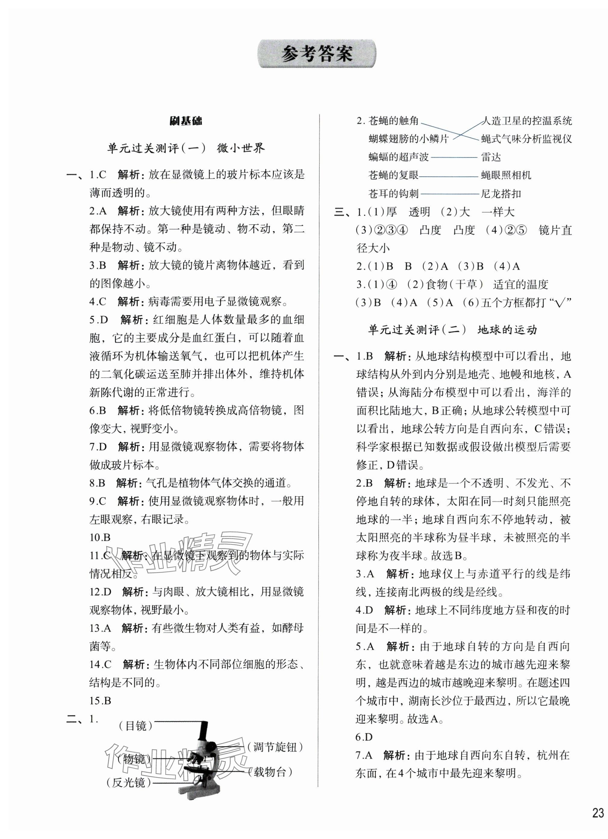 2024年知行合期末必刷題六年級(jí)科學(xué)上冊(cè)教科版 參考答案第1頁(yè)