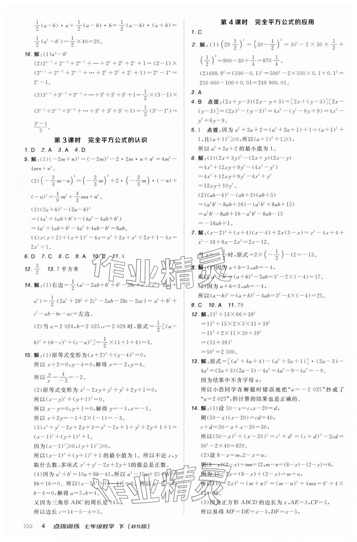 2025年點撥訓練七年級數學下冊北師大版 第4頁