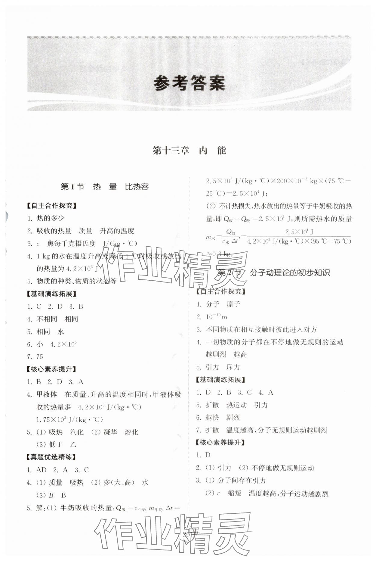2025年同步练习册山东科学技术出版社九年级物理全一册人教版 第1页