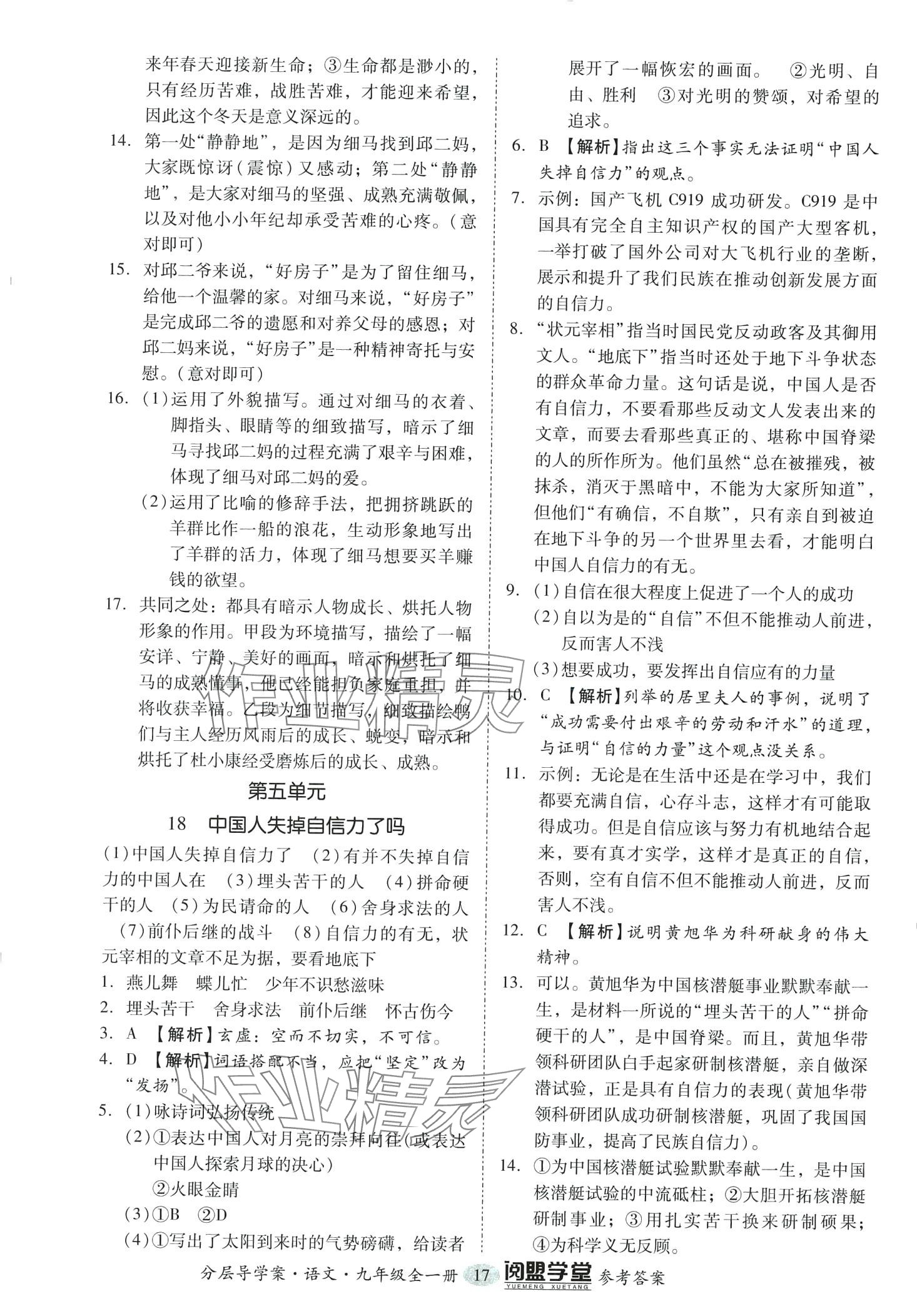 2024年阅萌学堂九年级语文全一册人教版&nbsp;第17页