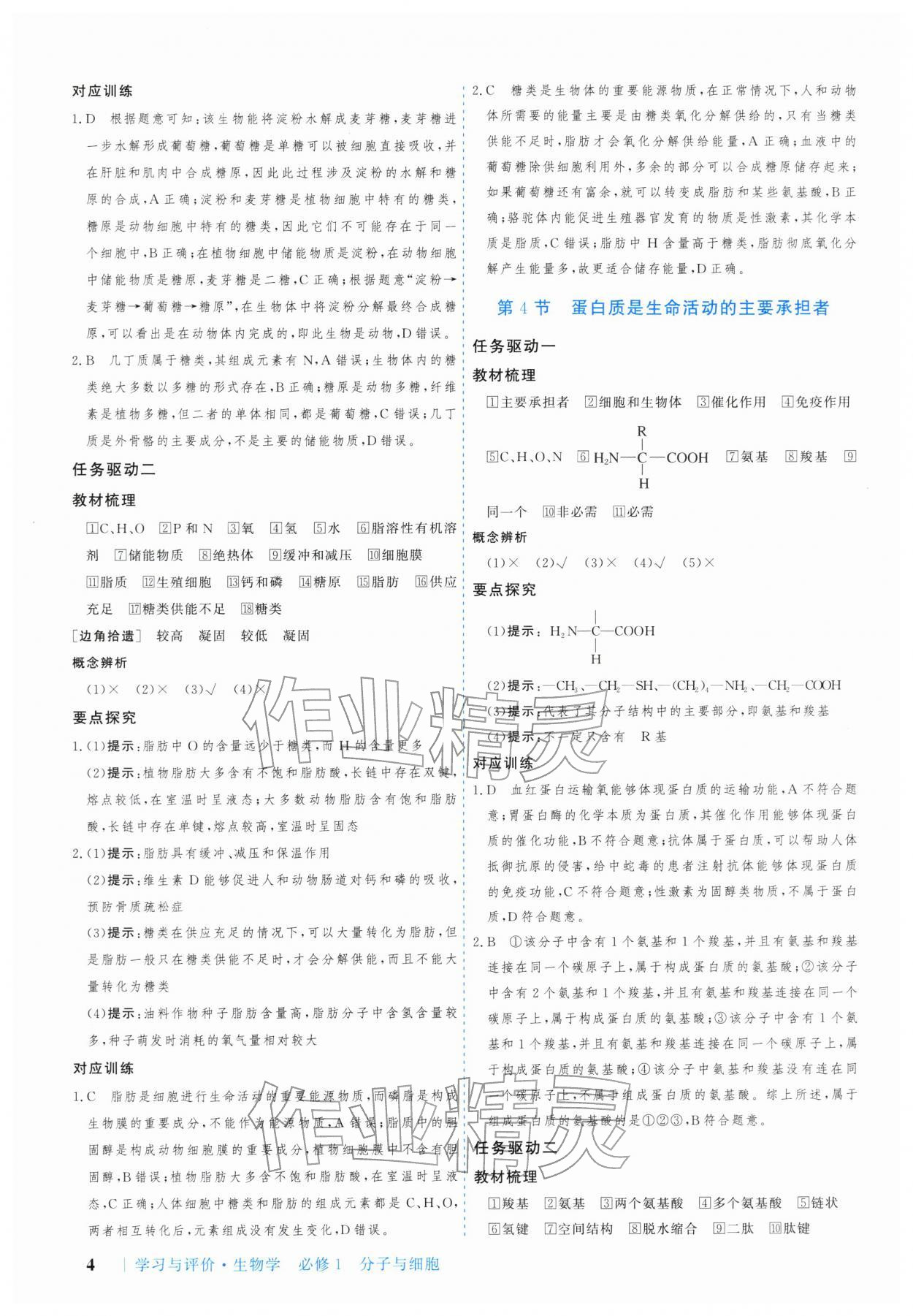 2025年学习与评价广州出版社高中生物必修第一册人教版 参考答案第4页