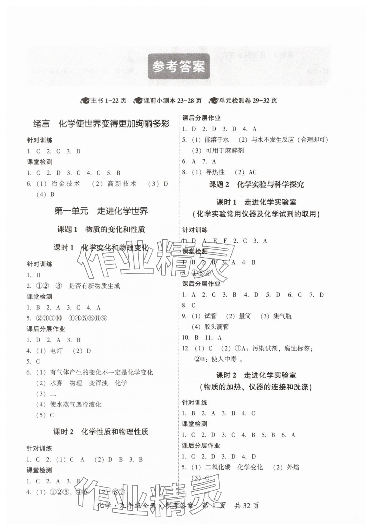 2025年课时导学练九年级化学全一册人教版 第1页
