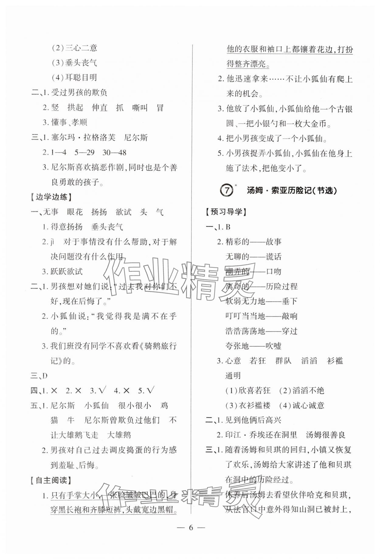 2025年新課堂學習與探究六年級語文下冊人教版 參考答案第6頁