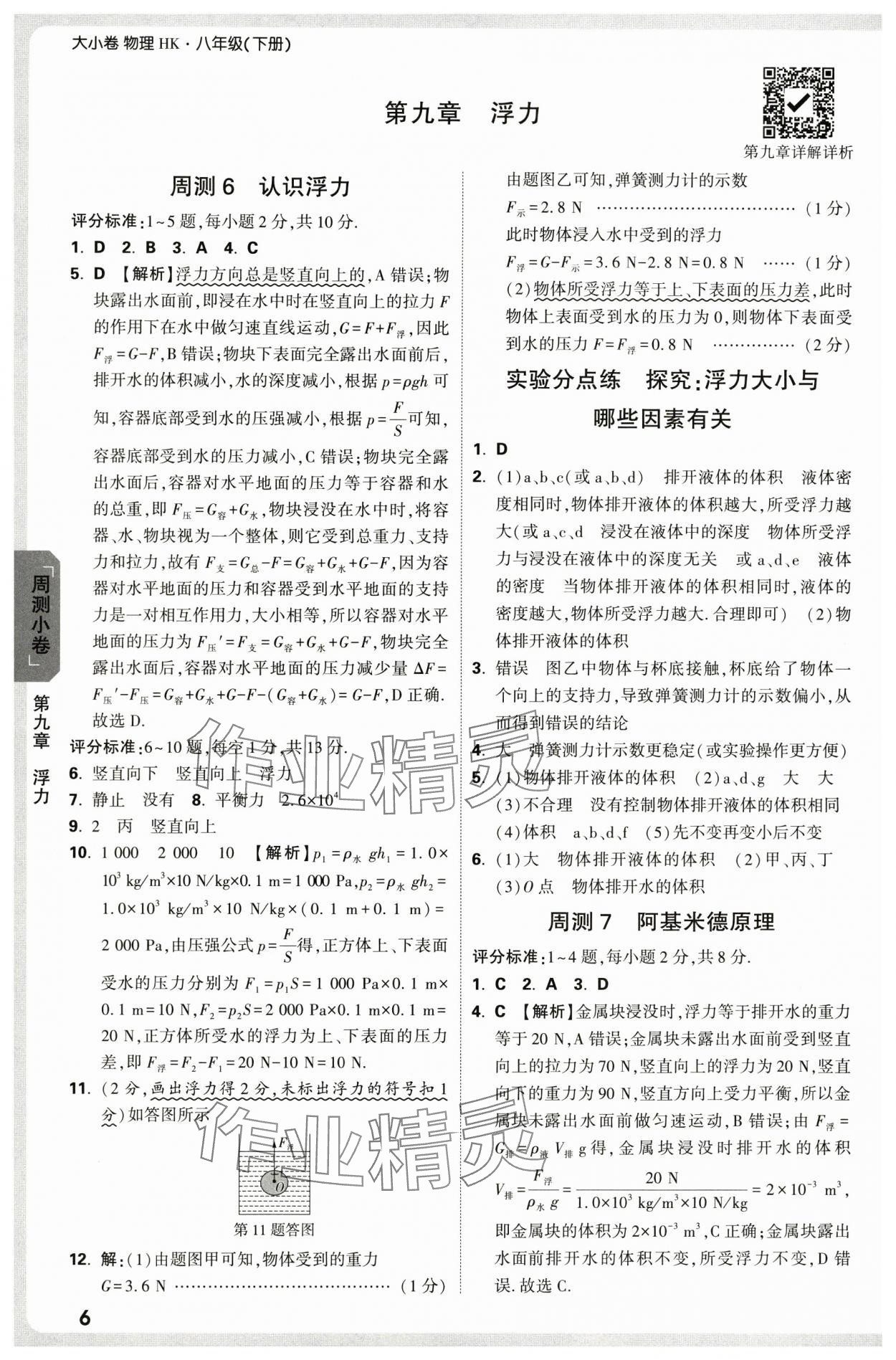 2025年萬唯中考大小卷八年級物理下冊滬科版 參考答案第6頁