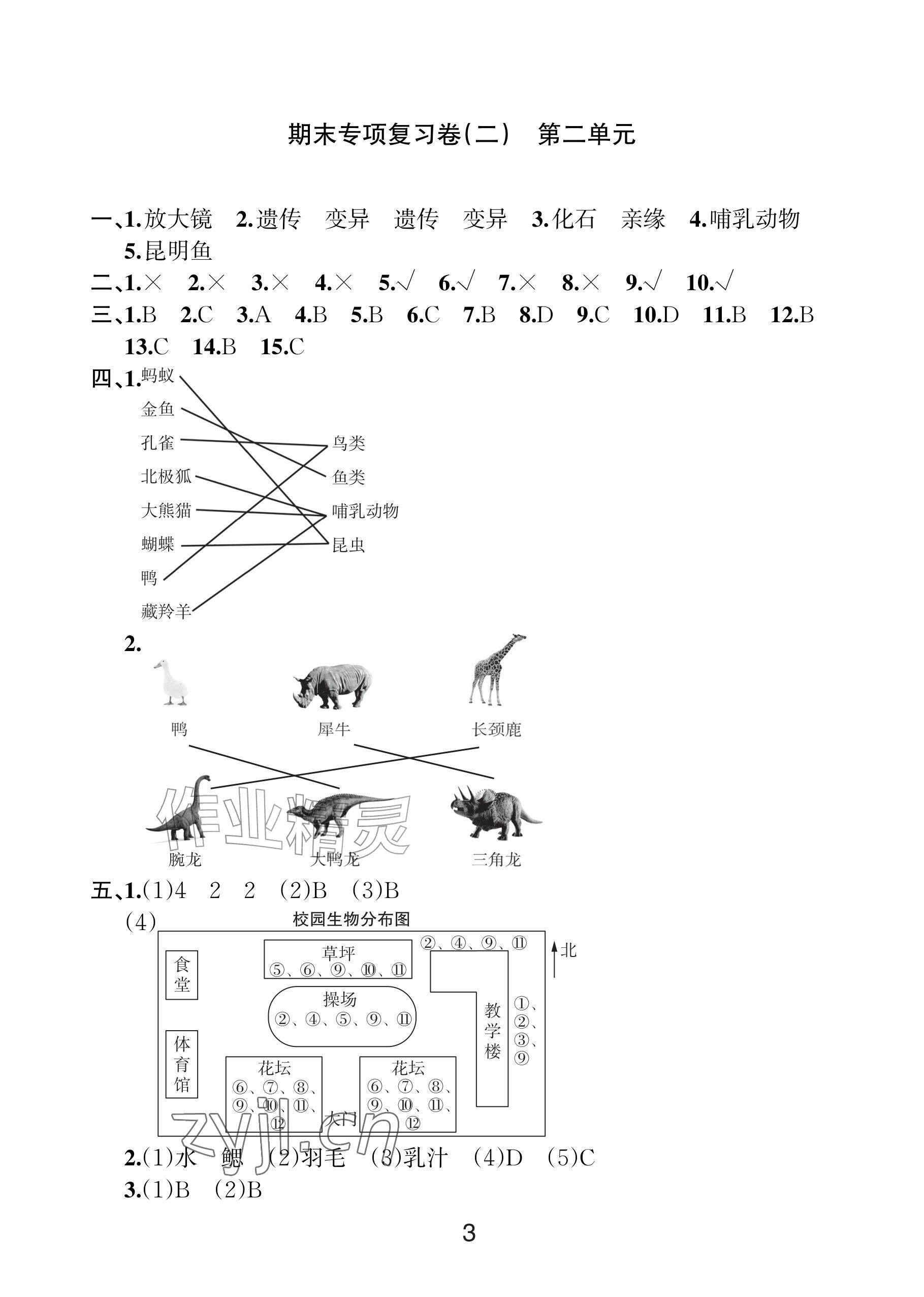 2026年各地期末名卷精选六年级科学下册教科版&nbsp;参考答案第2页