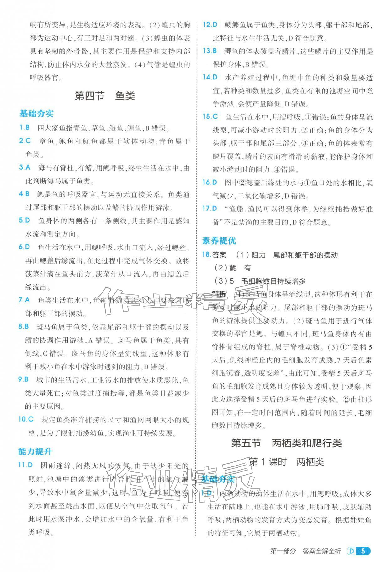 2025年5年中考3年模擬八年級生物上冊魯科版&nbsp;參考答案第5頁