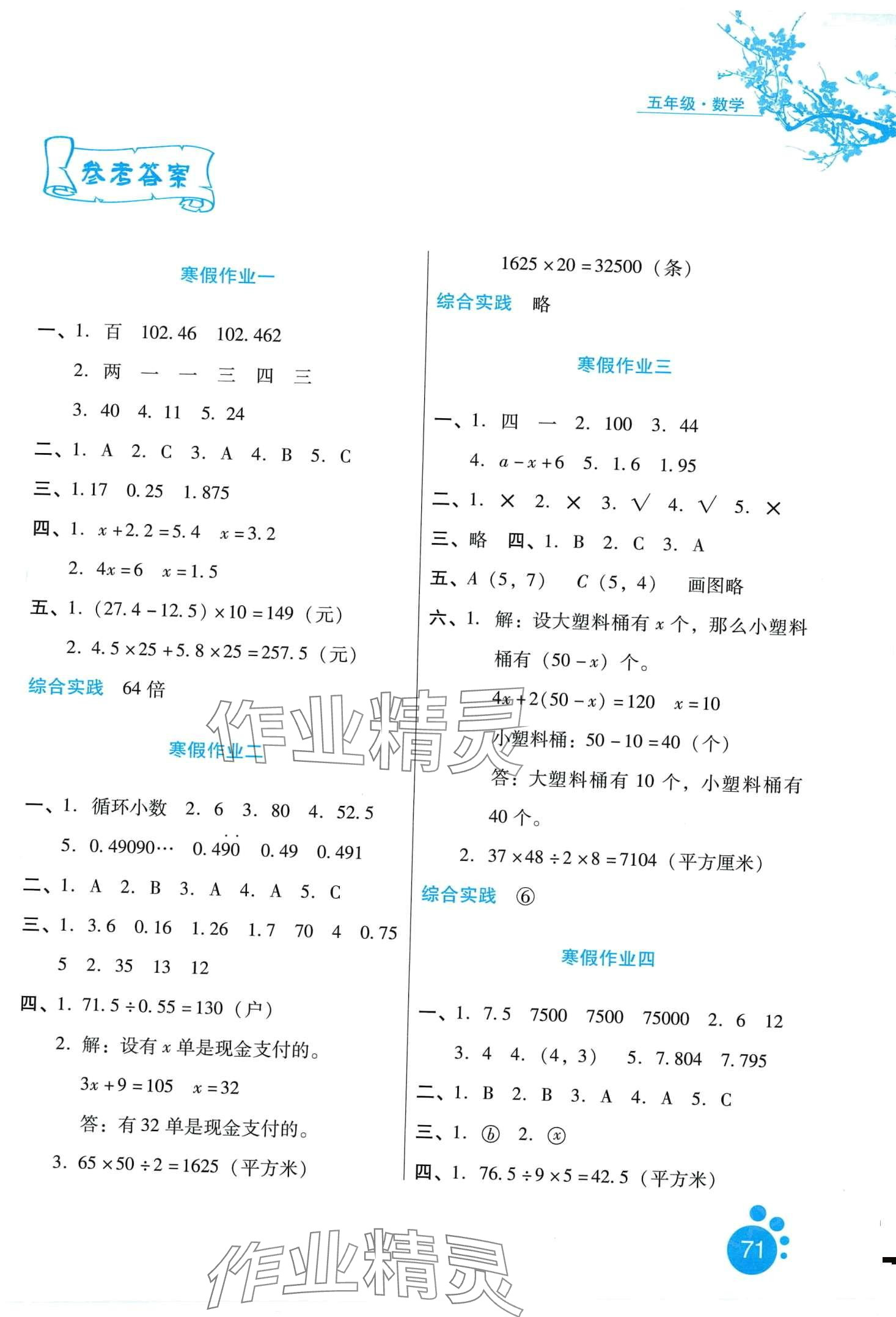 2024年寒假生活河北人民出版社五年級(jí)數(shù)學(xué) 第1頁(yè)