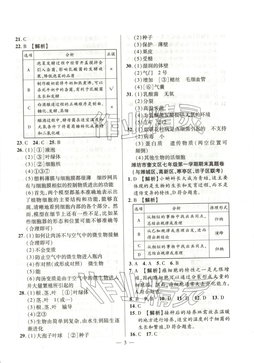 2025年考前示范卷七年级生物上册人教版&nbsp;第3页