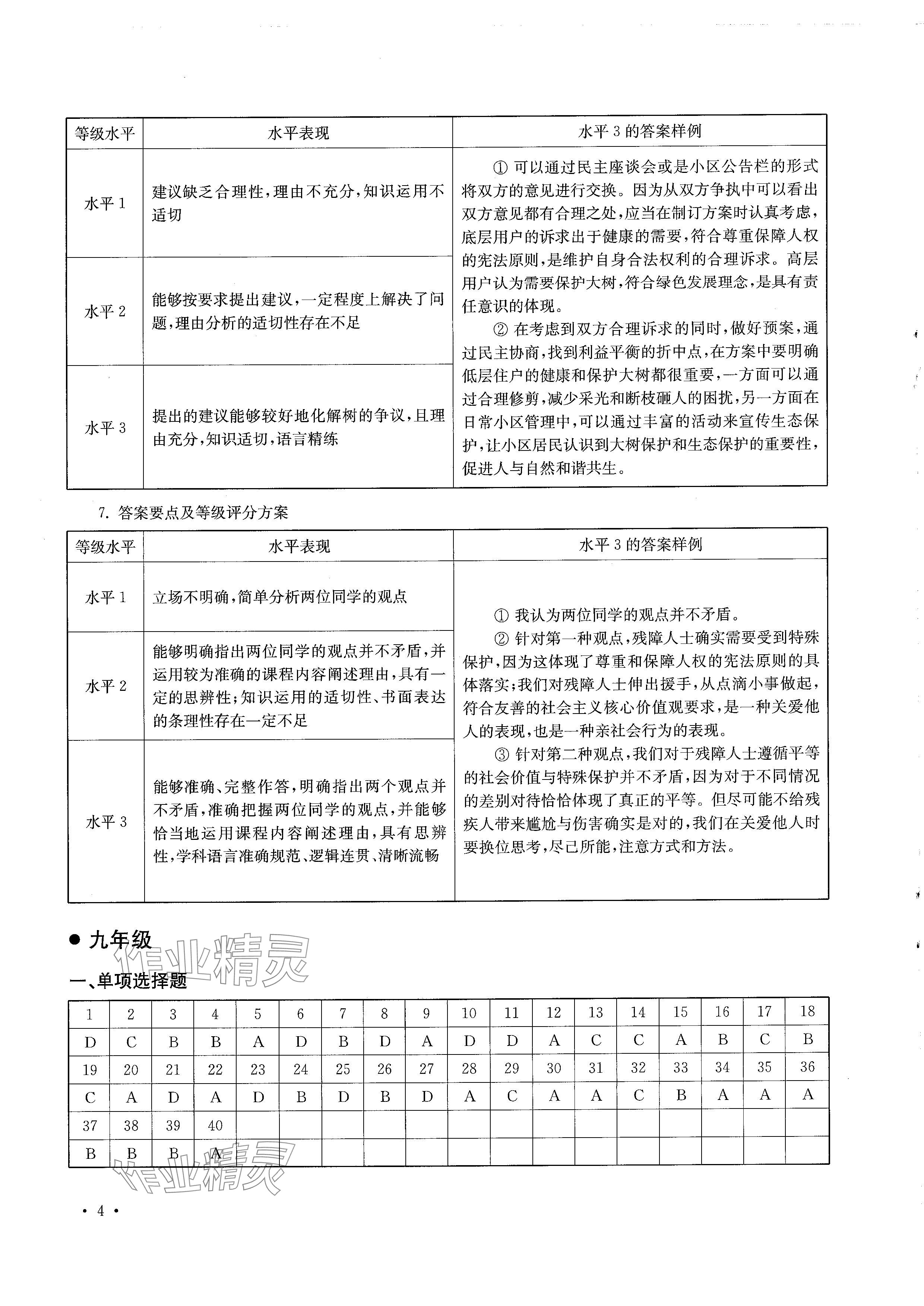 2024年南京市初中總復(fù)習(xí)指南道德與法治歷史 參考答案第4頁