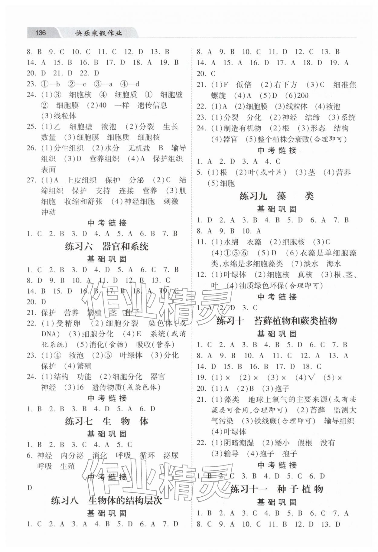 2026年快乐寒假作业河北美术出版社七年级生物冀少版&nbsp;第2页