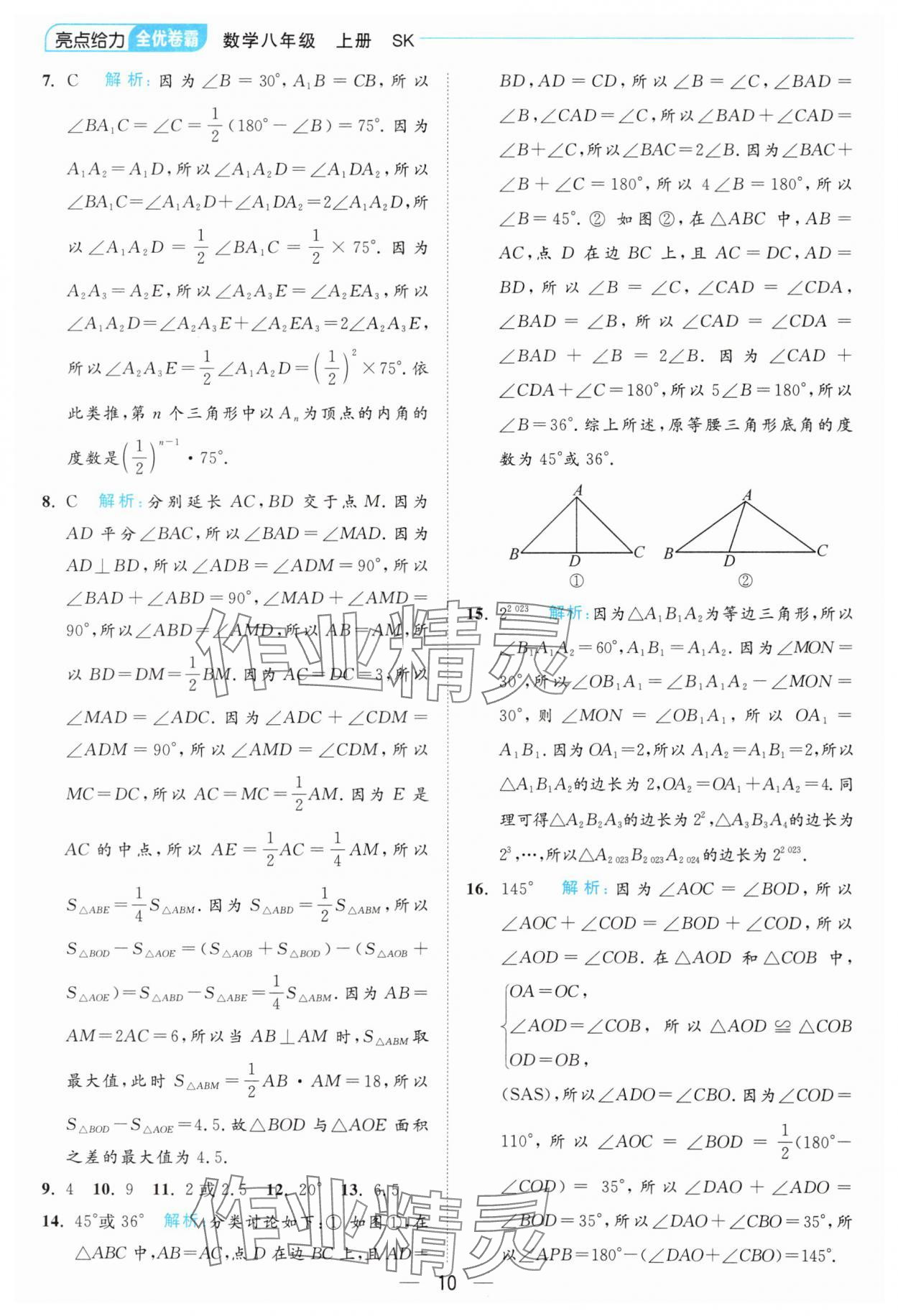 2024年亮點給力全優(yōu)卷霸八年級數學上冊蘇科版 參考答案第10頁