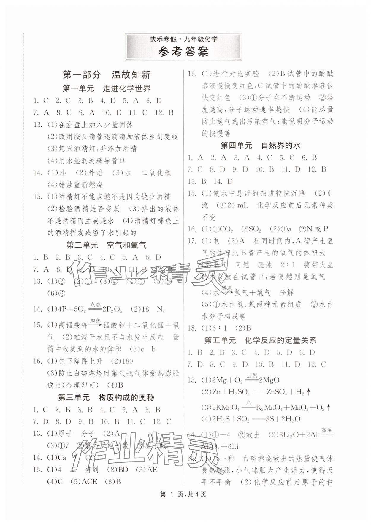 2025年快樂寒假江蘇人民出版社九年級化學 第1頁