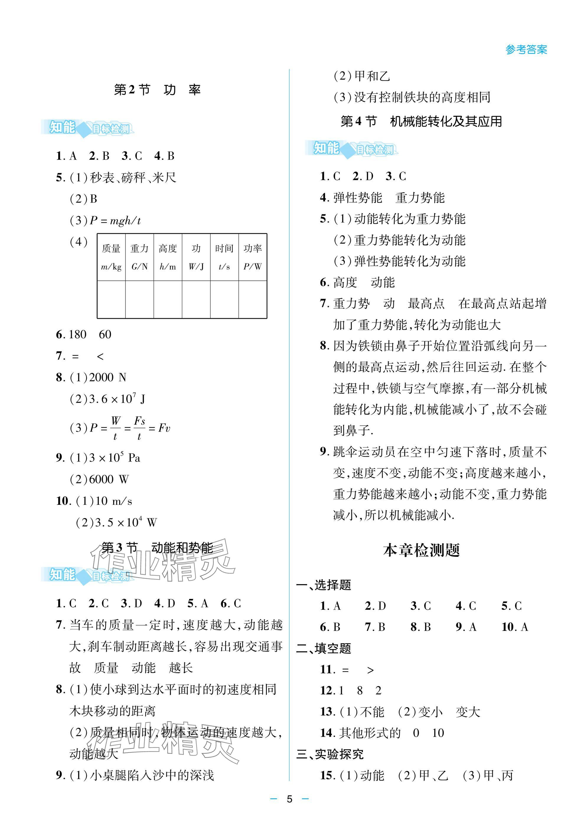 2025年單元自測試卷八年級物理下冊滬科版 參考答案第5頁