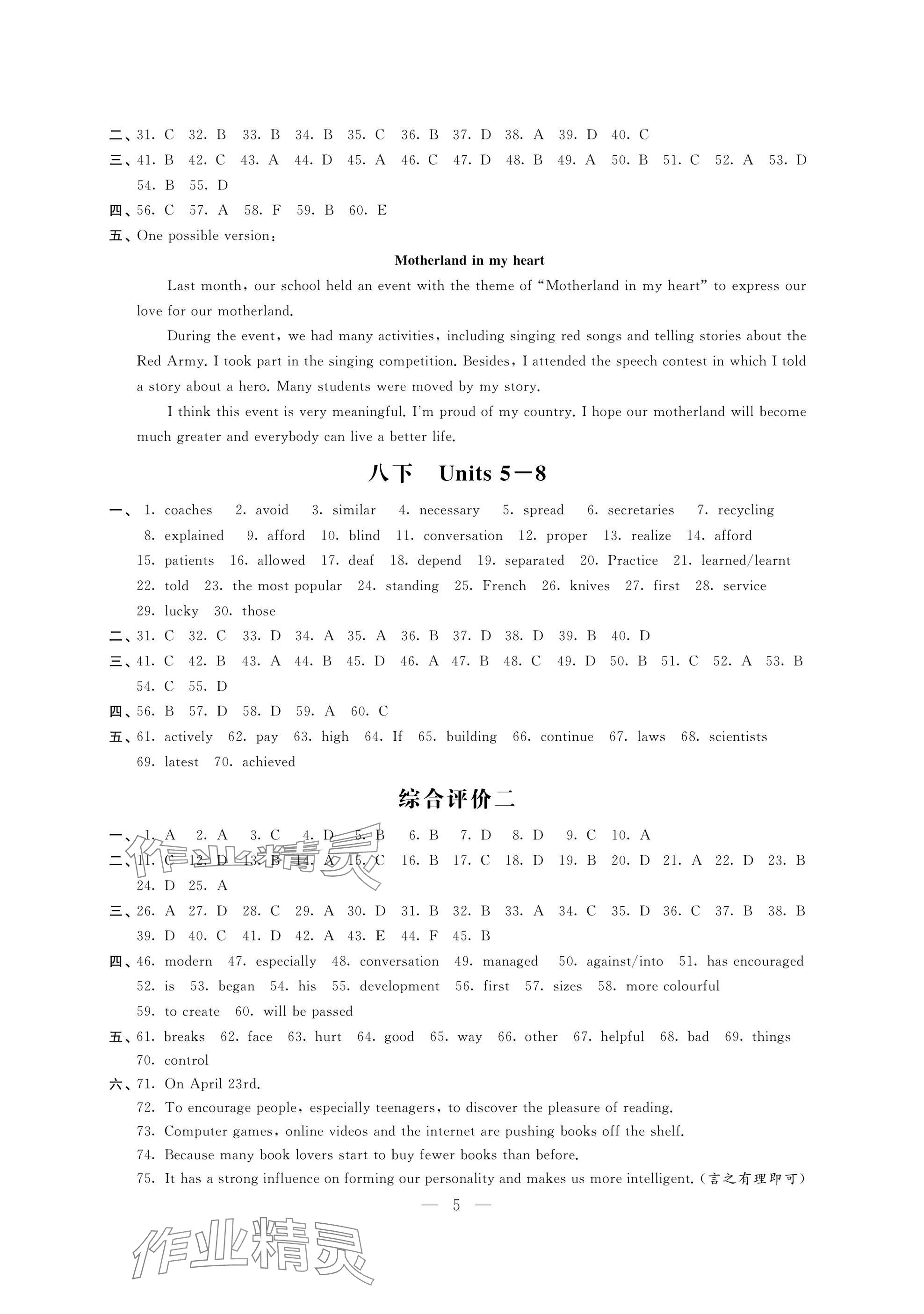 2025年自我提升與評(píng)價(jià)九年級(jí)英語下冊(cè)譯林版 參考答案第5頁