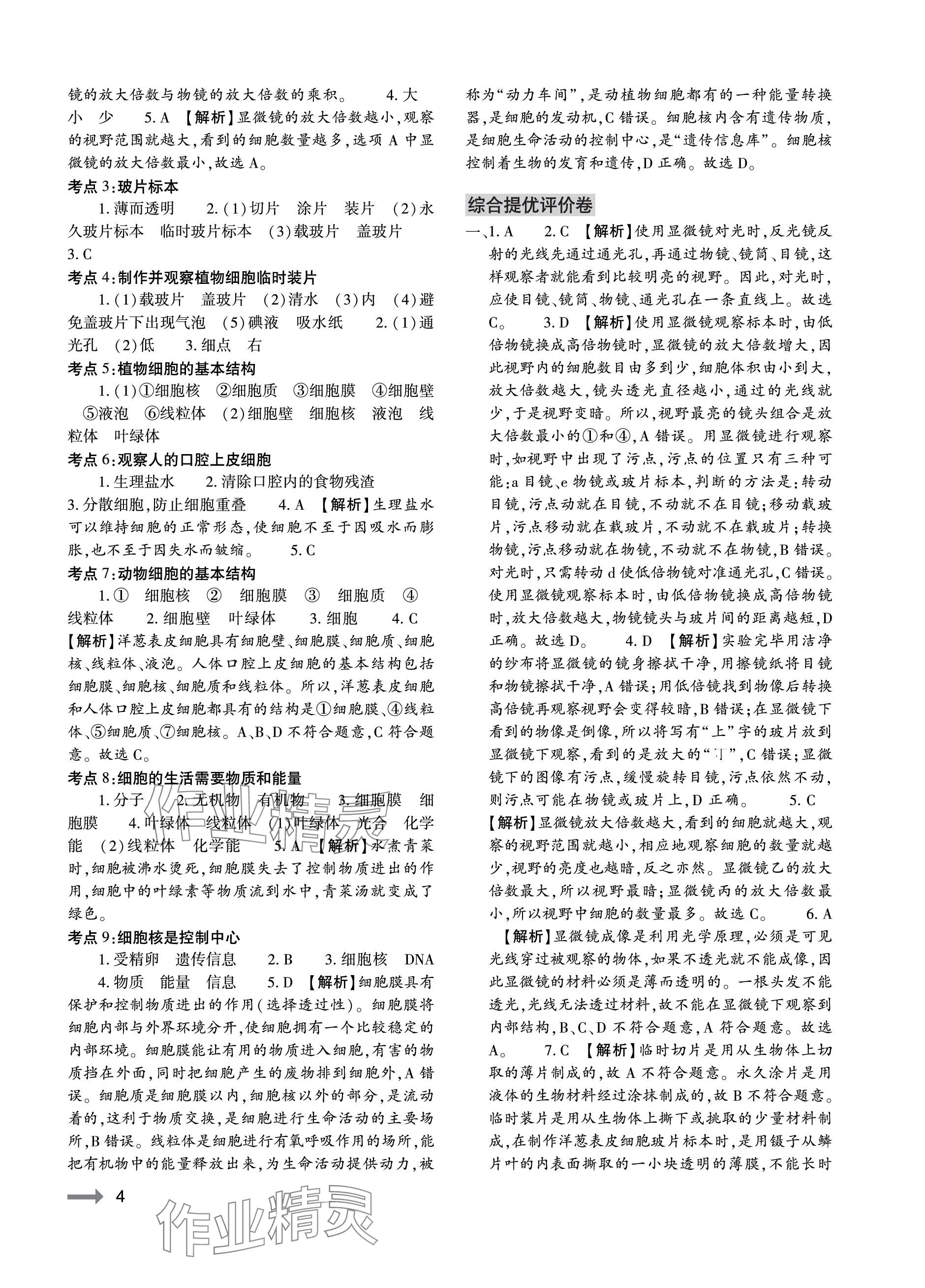 2023年節(jié)節(jié)高大象出版社七年級(jí)生物上冊(cè)人教版 參考答案第4頁(yè)