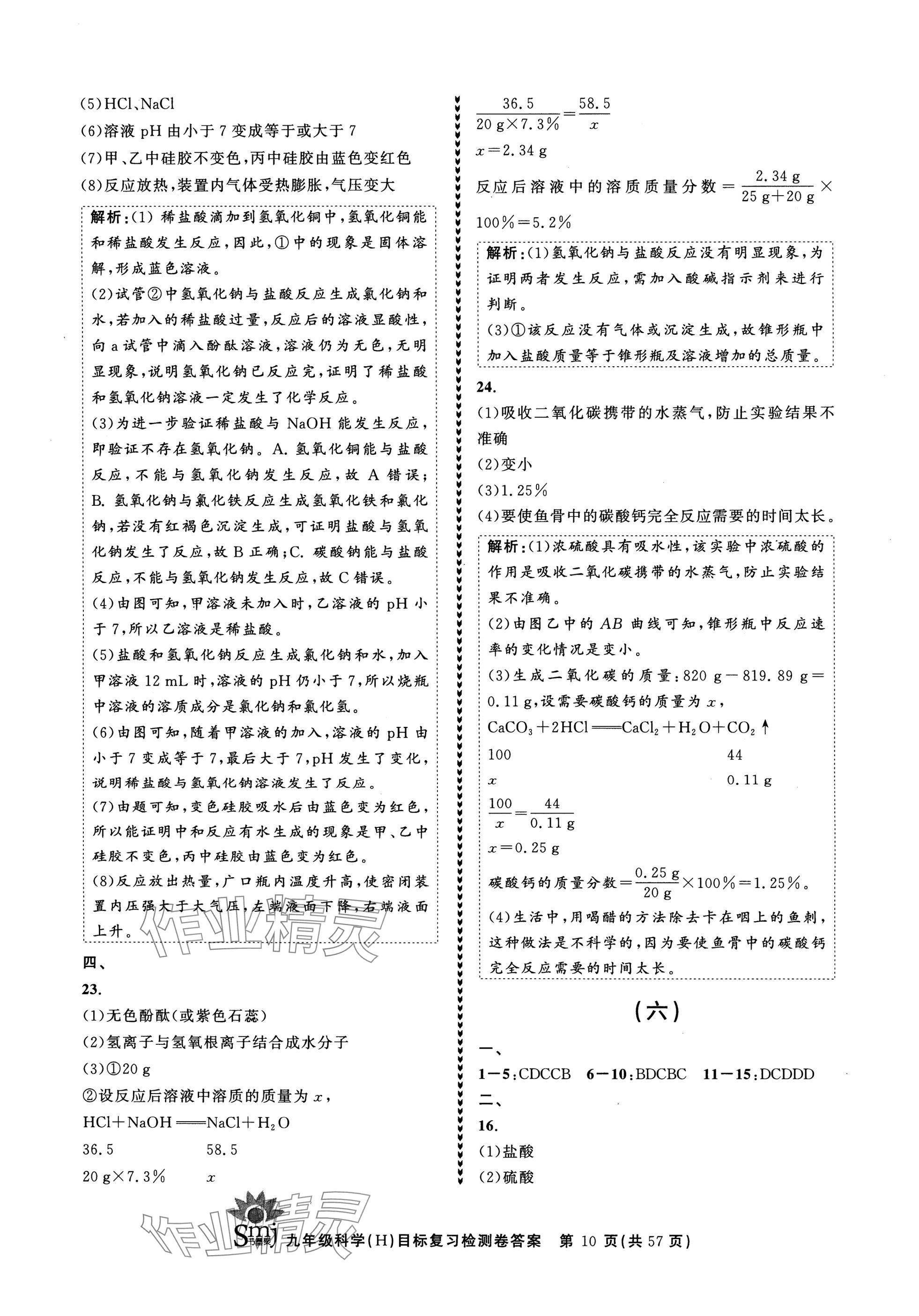 2024年目標(biāo)復(fù)習(xí)檢測(cè)卷九年級(jí)科學(xué)全一冊(cè)華師大版 參考答案第10頁