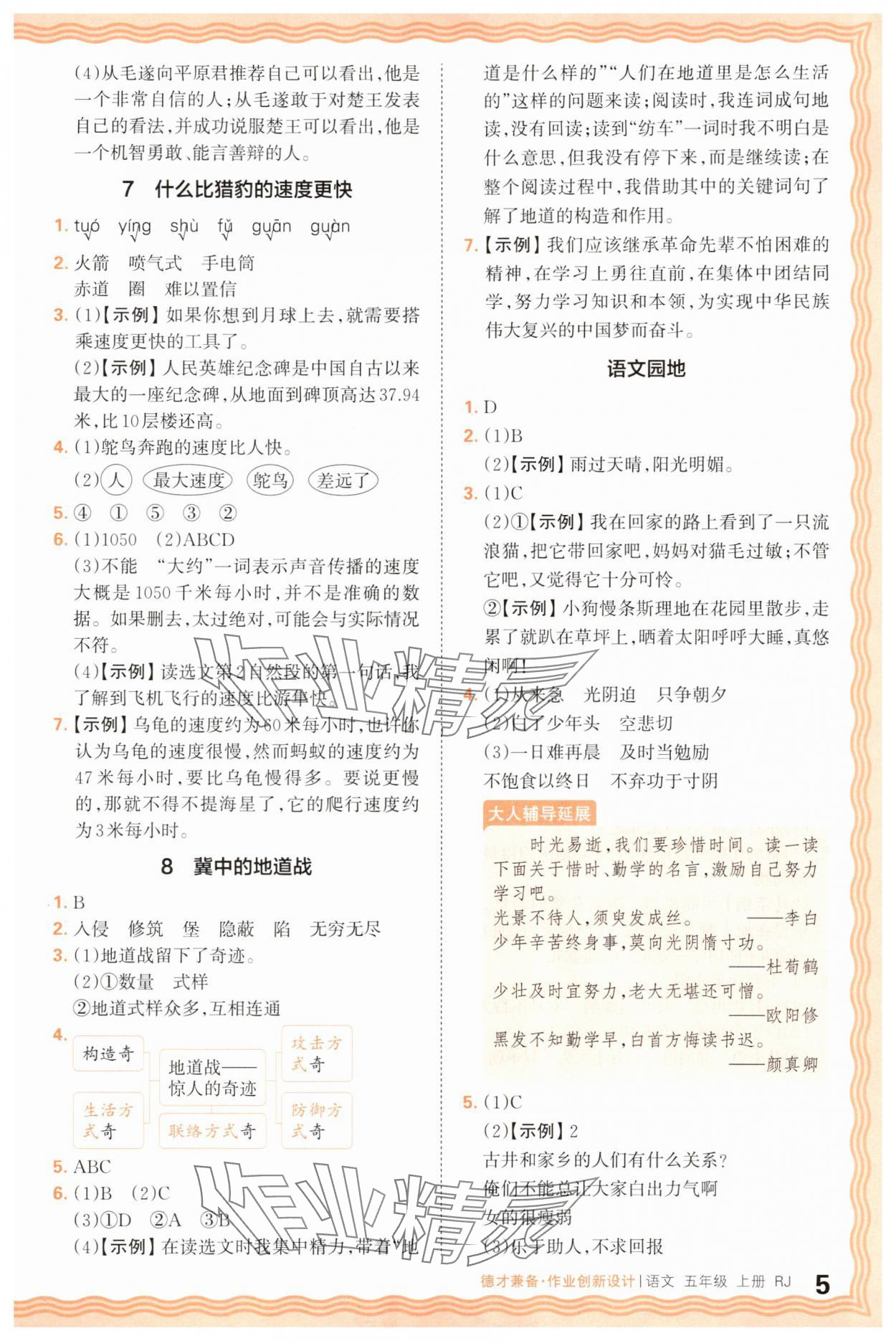 2025年王朝霞德才兼?zhèn)渥鳂I(yè)創(chuàng)新設計五年級語文上冊人教版 第5頁
