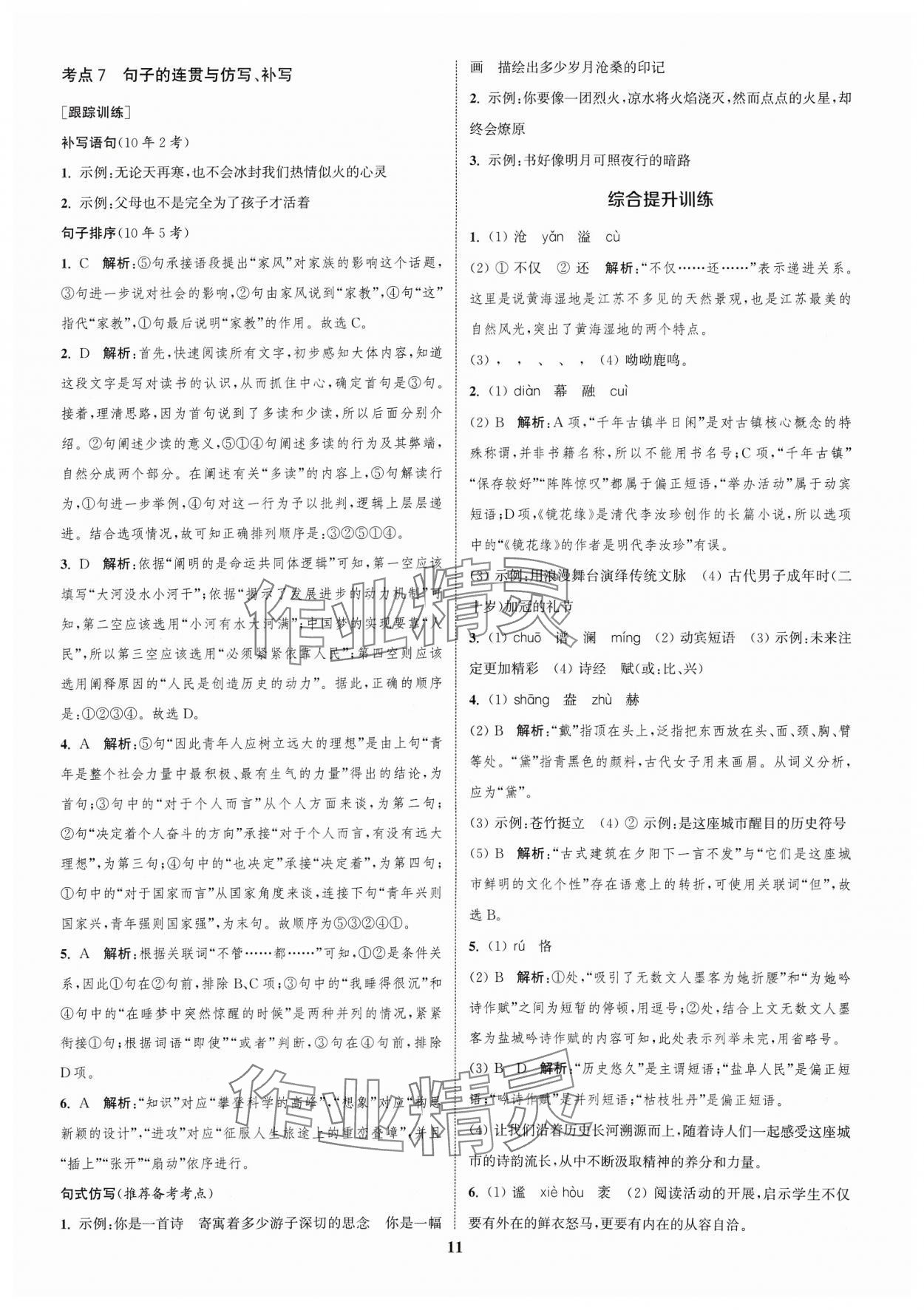 2024年通城1典中考復(fù)習(xí)方略語文鹽城專用 參考答案第10頁