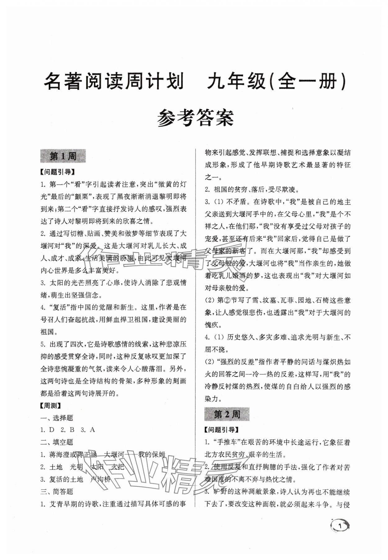 2024年名著閱讀周計劃九年級語文全一冊人教版 第1頁