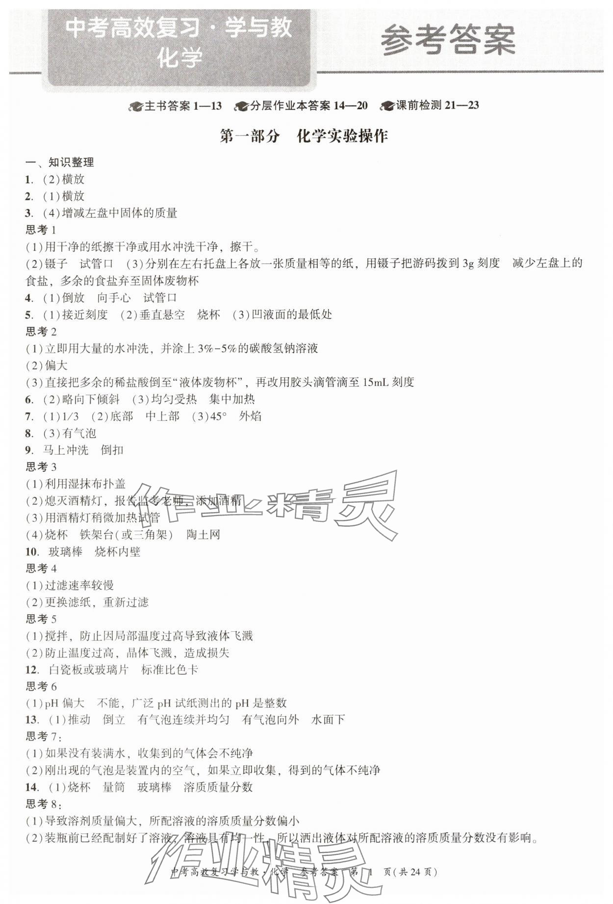 2025年中考高效復習學與教化學廣州專版 參考答案第1頁