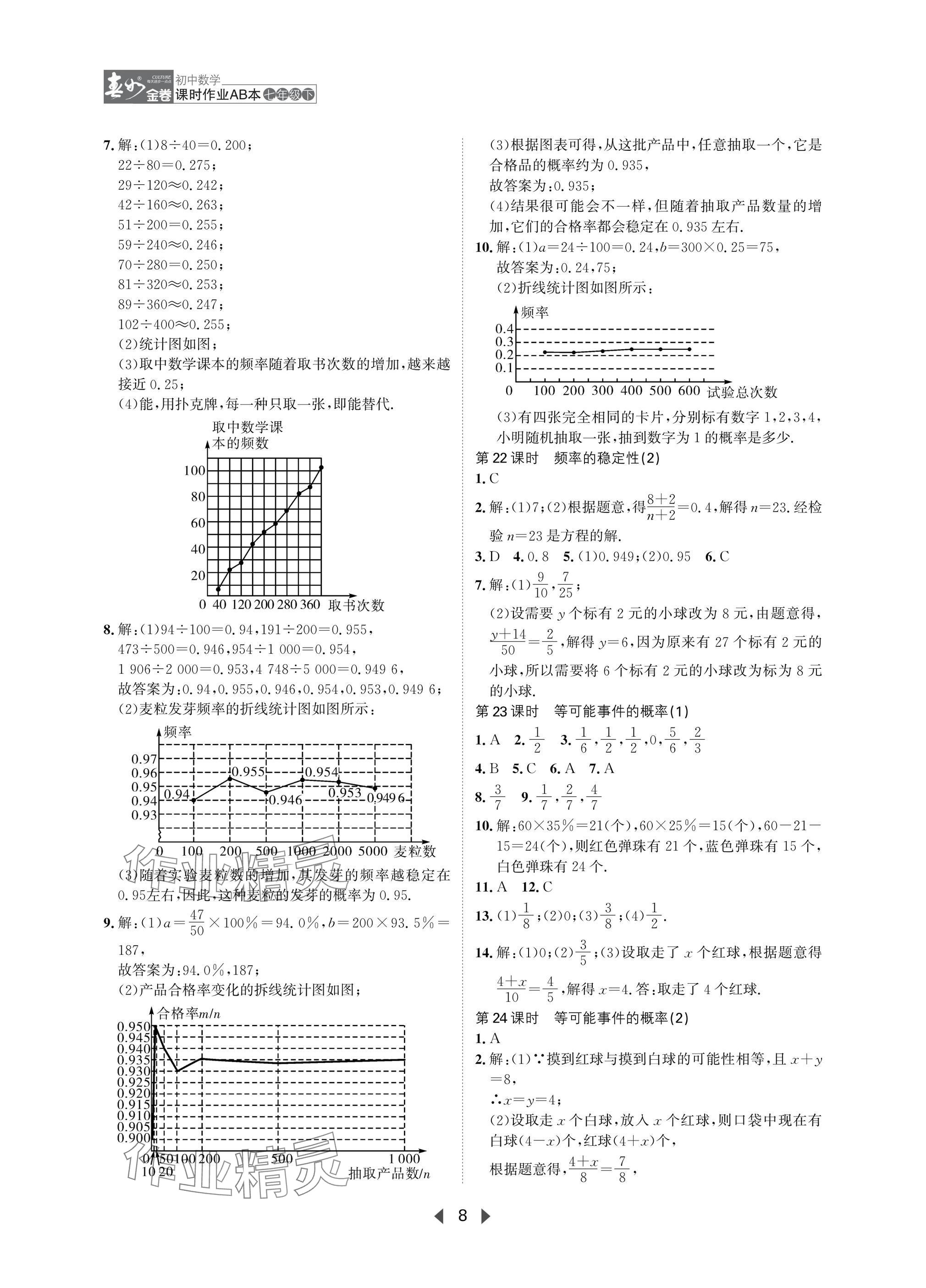 2025年春如金卷課時作業(yè)AB本七年級數(shù)學下冊北師大版 參考答案第8頁