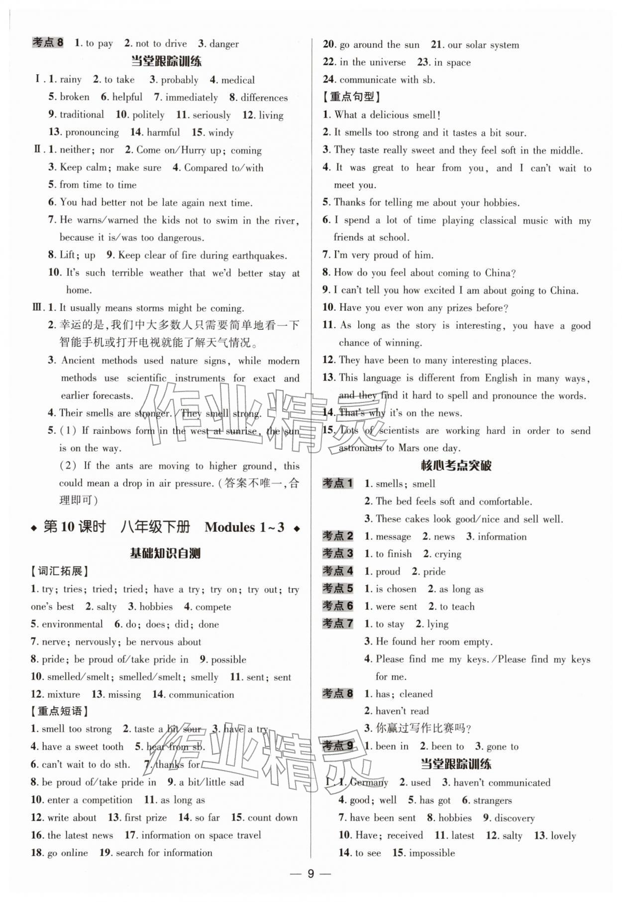 2026年中考对策英语外研版&nbsp;参考答案第9页