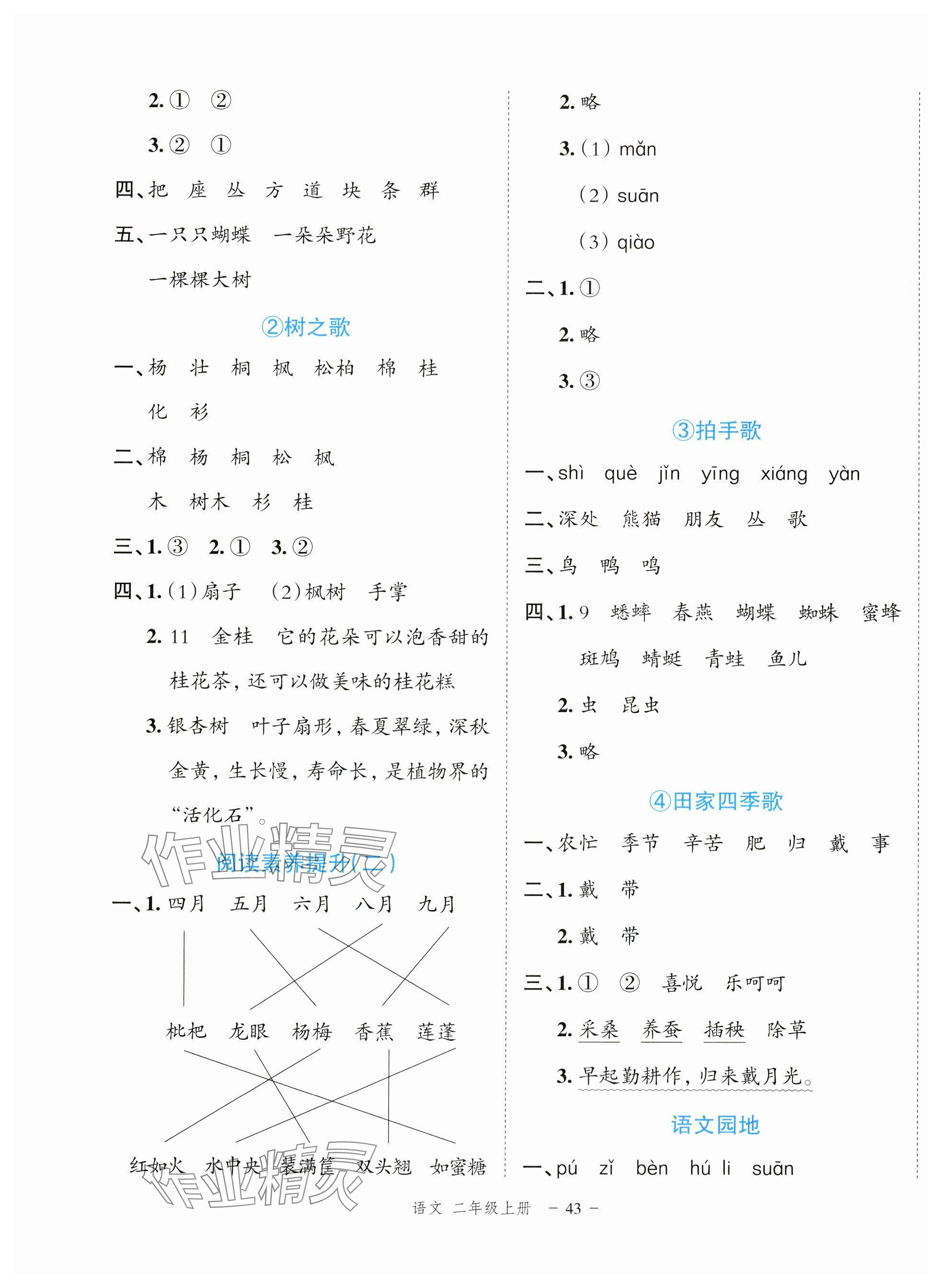 2024年名師面對面先學(xué)后練二年級語文上冊人教版浙江專版 參考答案第3頁