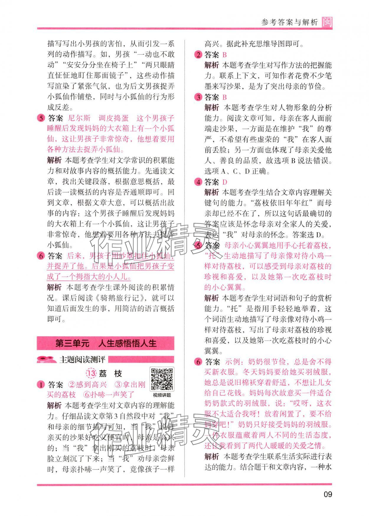 2025年木头马阅读力测评六年级语文人教版B版福建专版 参考答案第9页